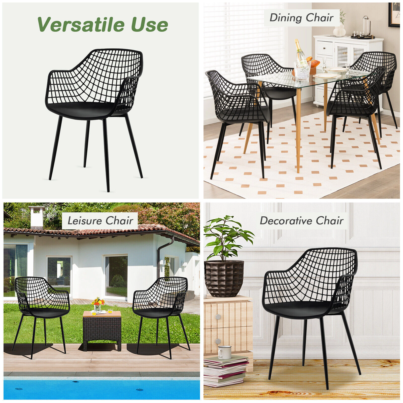 LJG Set of 4 Heavy Duty Modern Dining Chair with Airy Hollow Backrest