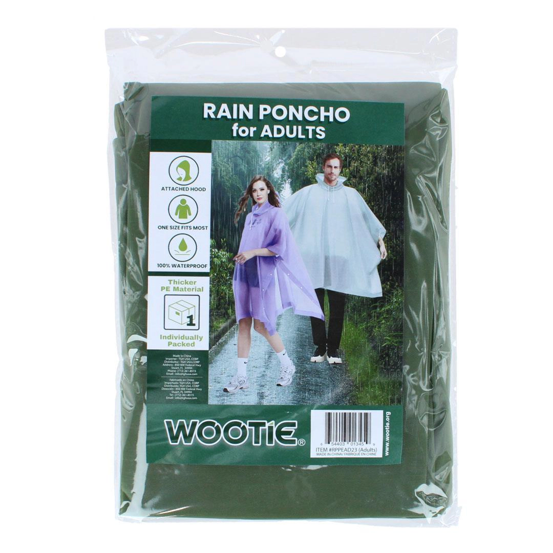 CTM Adult Waterproof Reusable Rain Poncho by Wootie