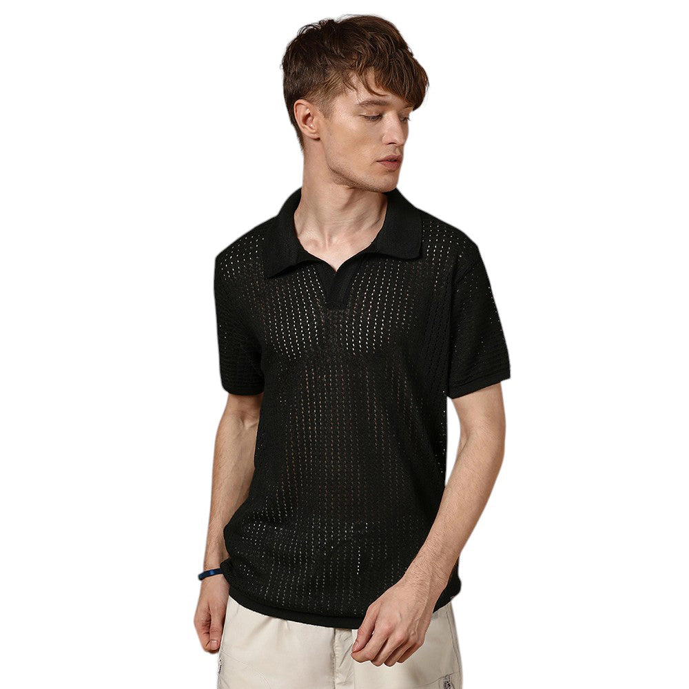 Textured-Knit Polo T-Shirt