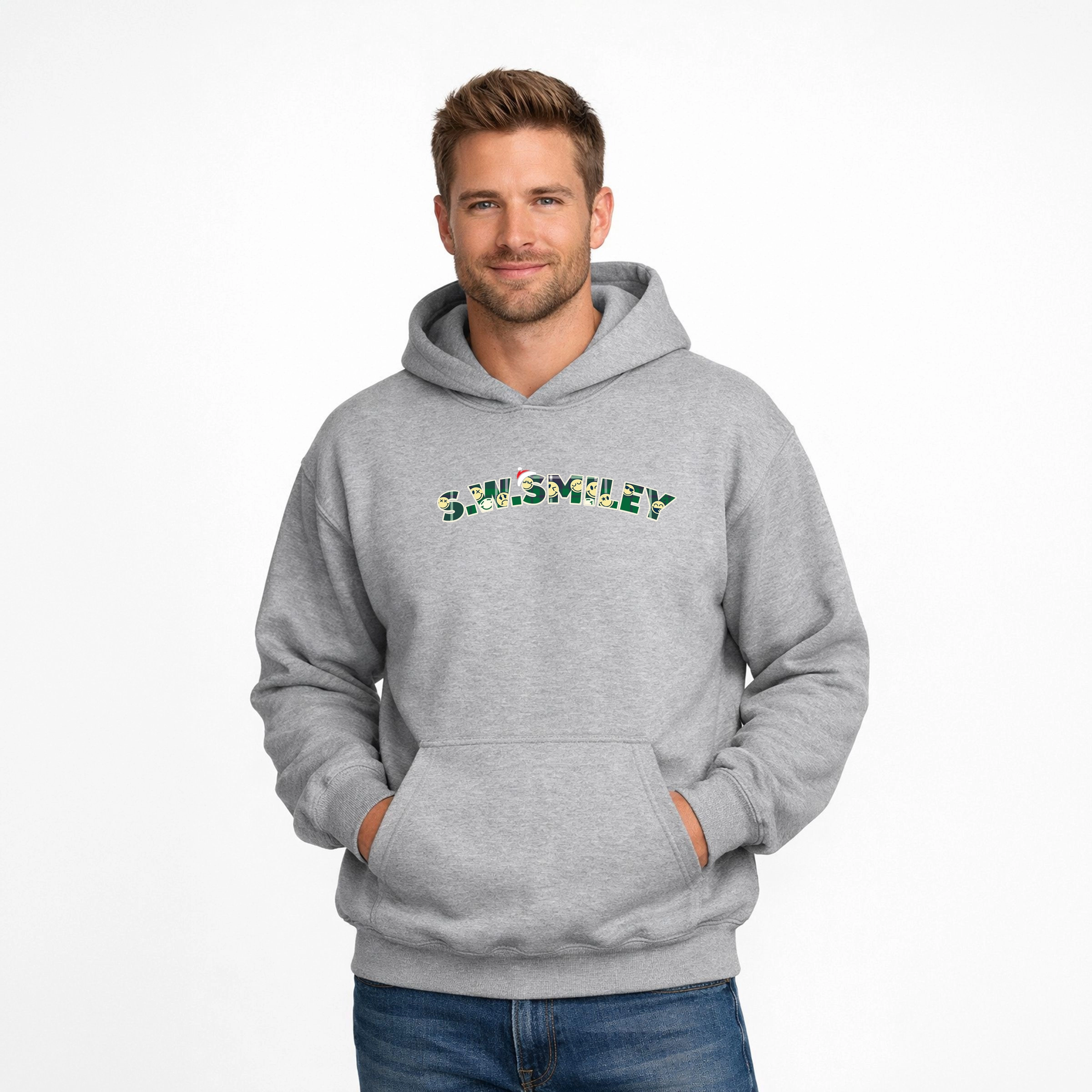 Simply Sage Market - Men's Graphic Hoodie S.W.Smiley Christmas Green Plaid