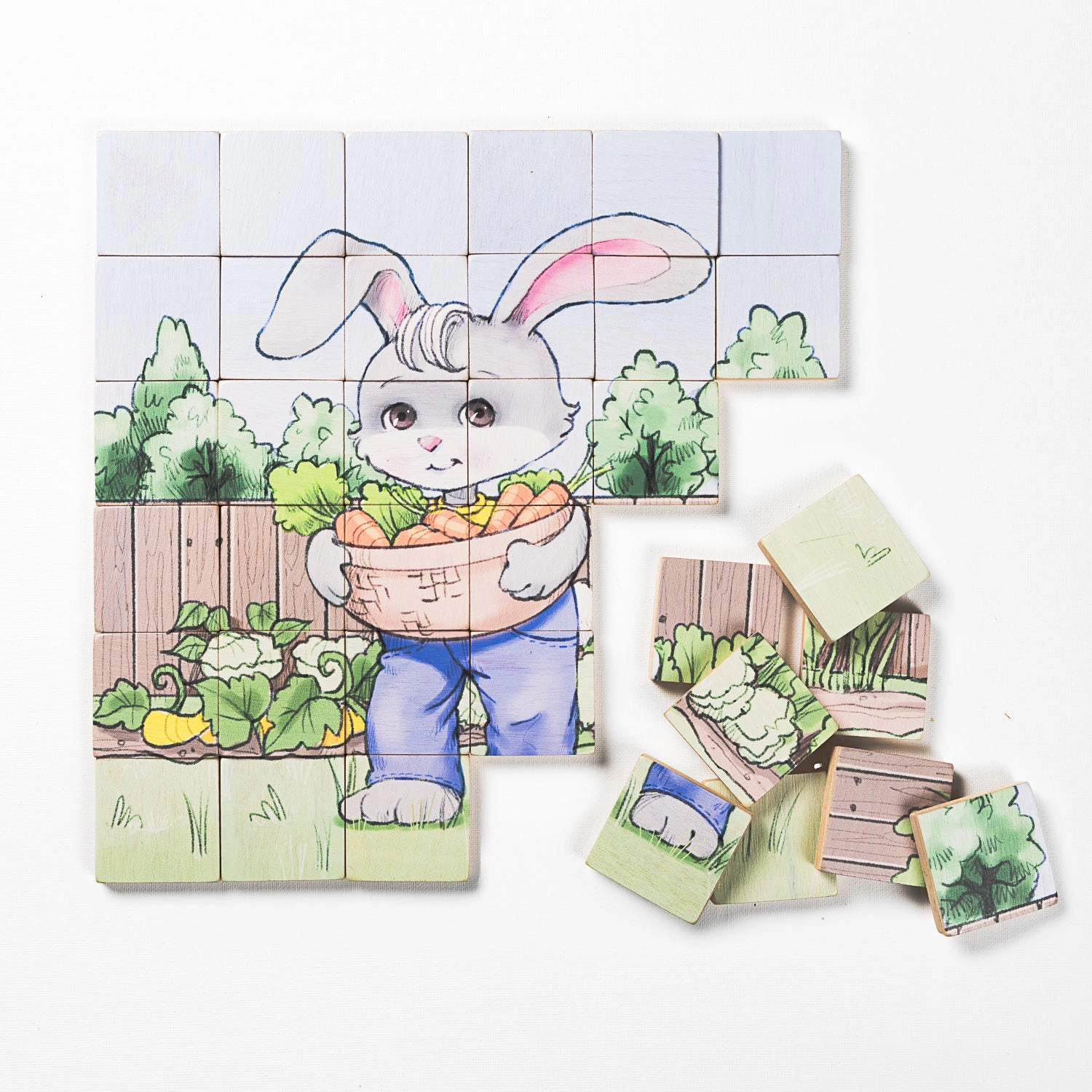 Miller Boys Magnetic Wooden Puzzle - Bunny Gardener, 36-Piece Maple Wood