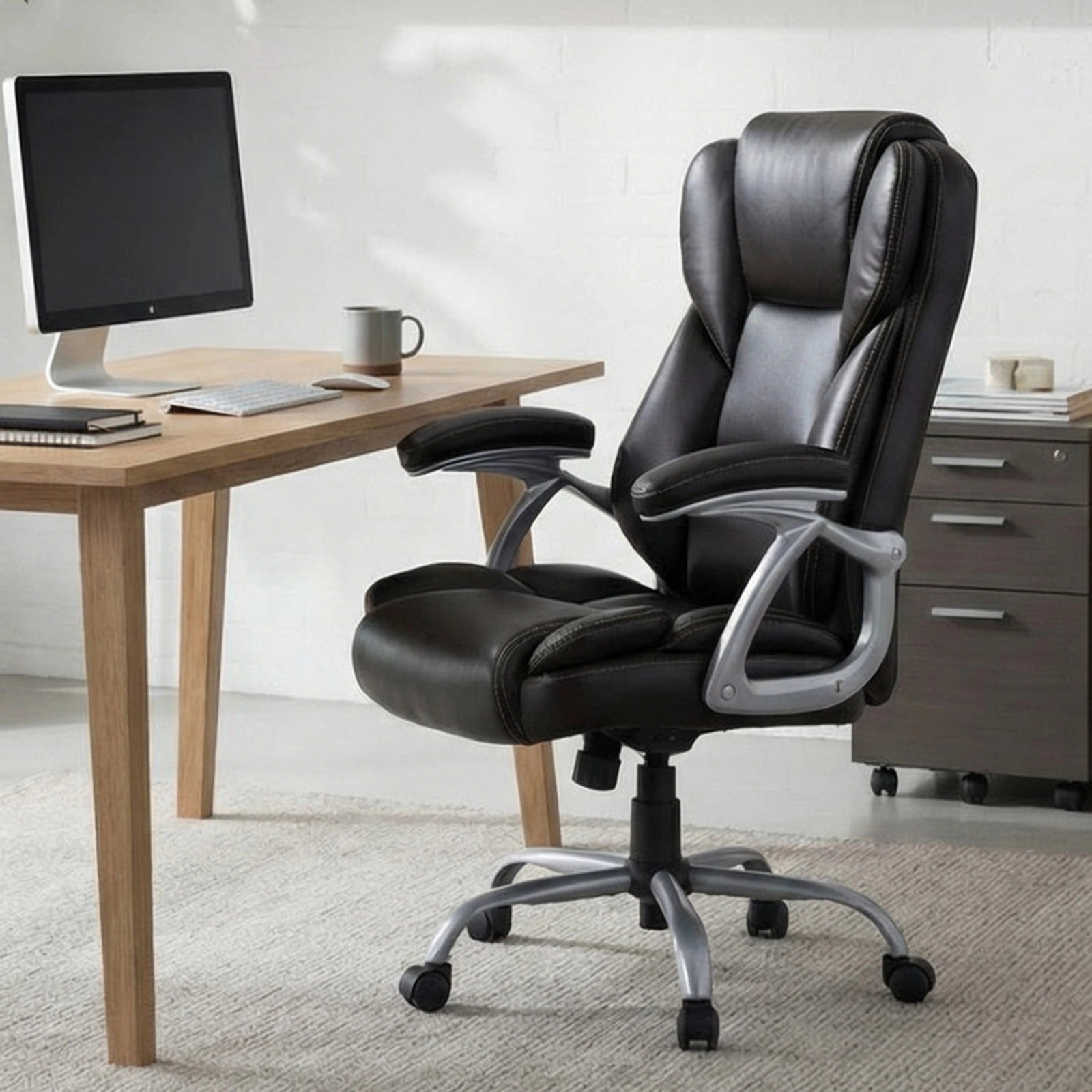 SUGIFT Executive Office Chair Leather Computer Desk Chair 330-Lb Capacity Adjustable Seat Height with Padded Seat