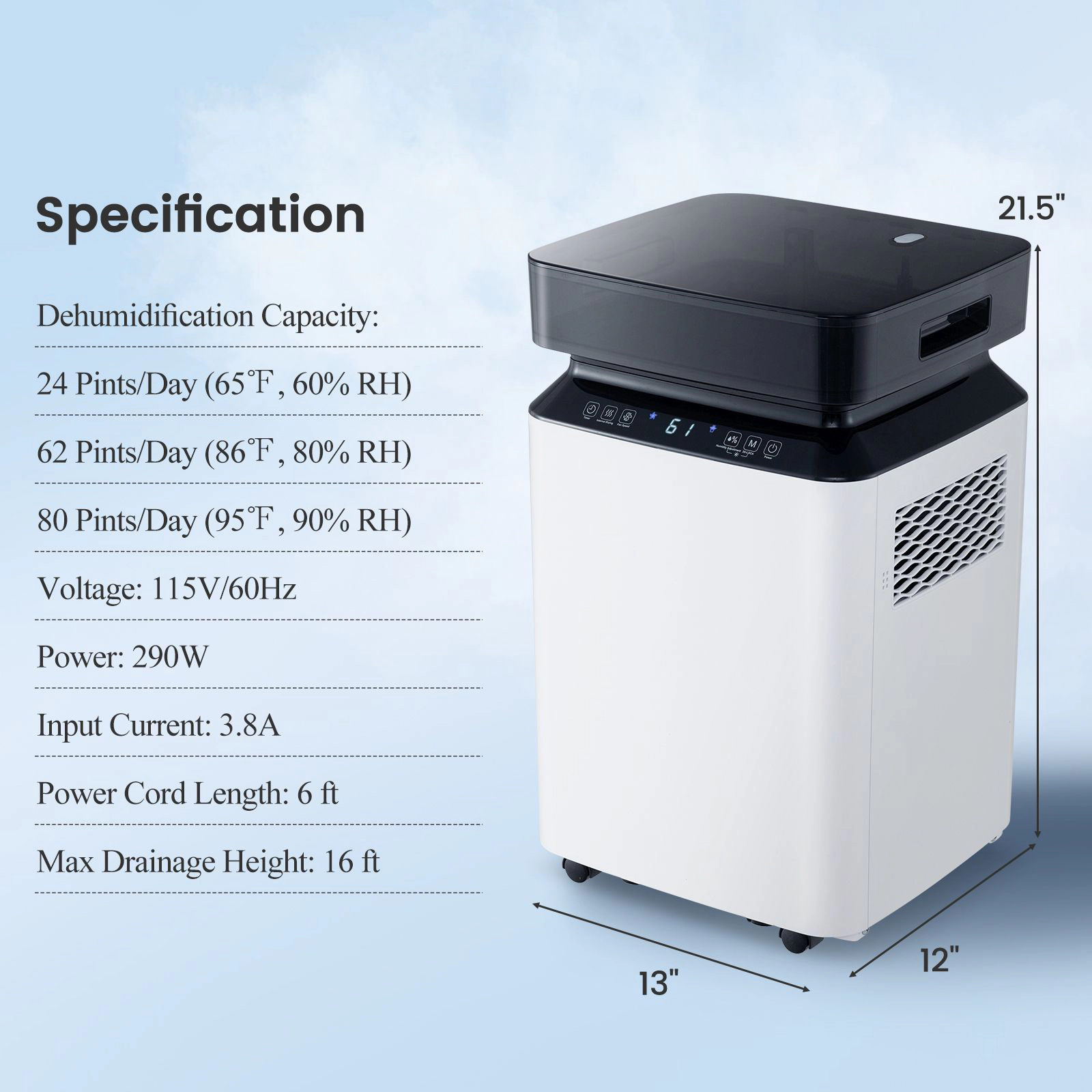 SlickBlue Dehumidifier for Basement, Large Room Humidity Control with Drain Hose