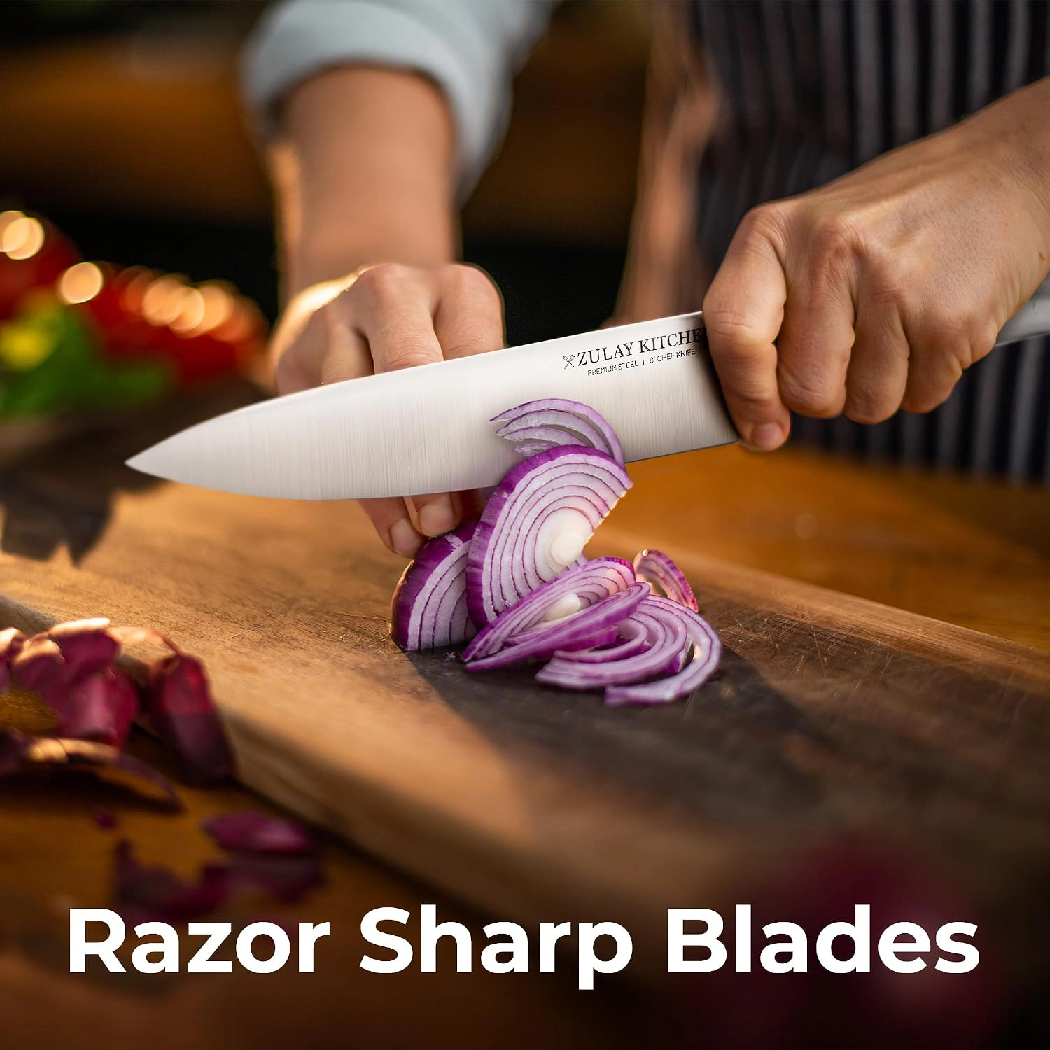 Zulay Kitchen 15 Piece Stainless Steel Knife Set with Block and Sharpener