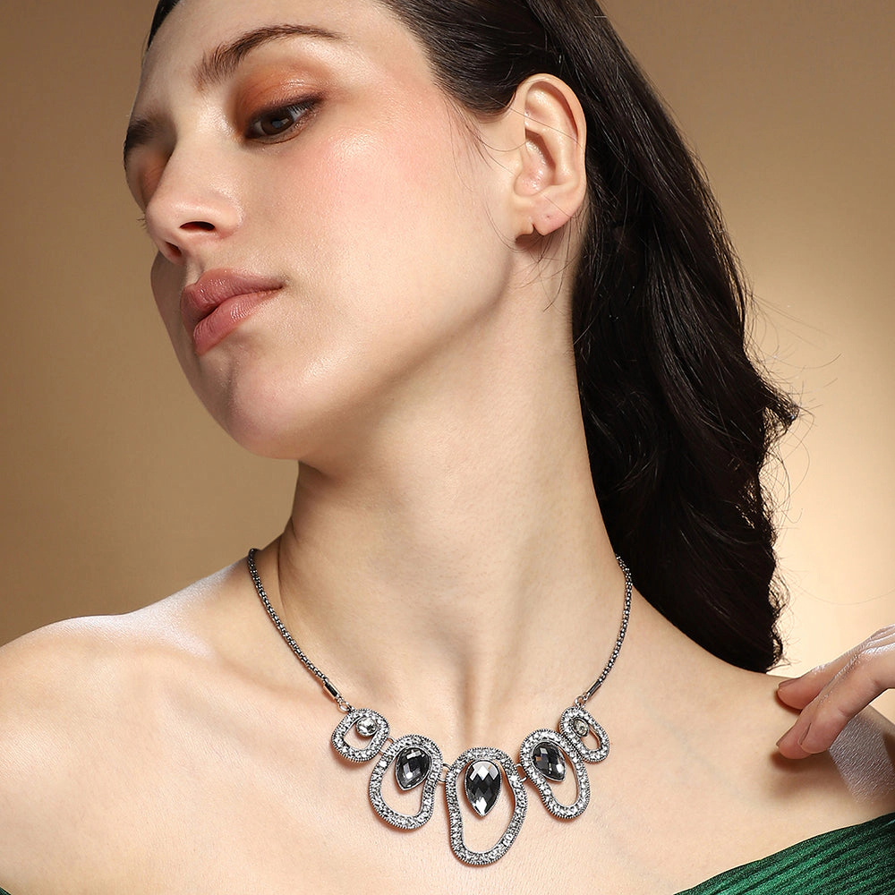 SOHI Women's The Teardrop-Halo Collar Necklace - Space Grey