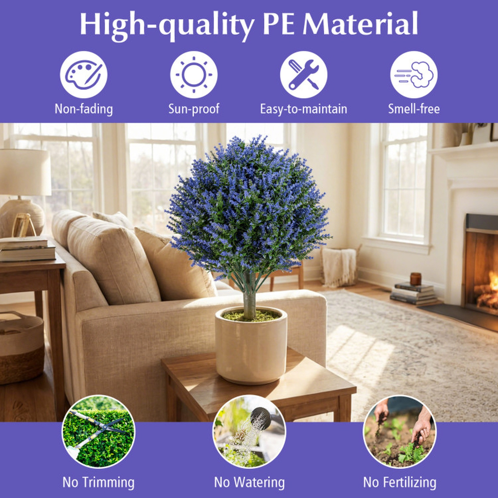 SUGIFT Set of 2 Artificial Lavender Topiary Ball Trees with Ground Spikes 13.5 x 24-in PE Construction Purple + Green