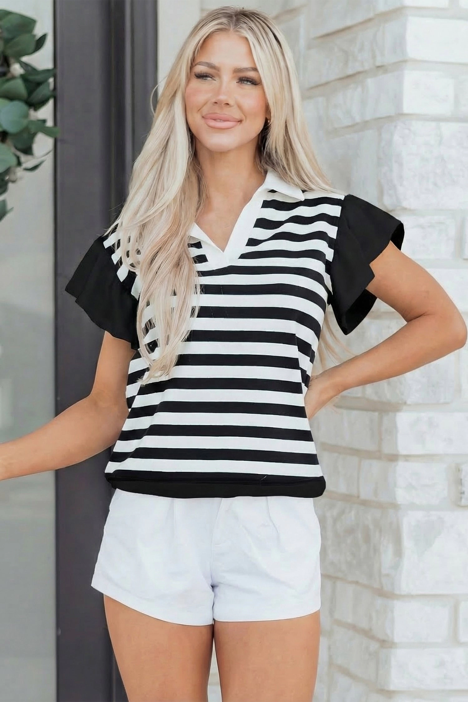Threaded Pear Lilith Ruffled Short Sleeve Blouse