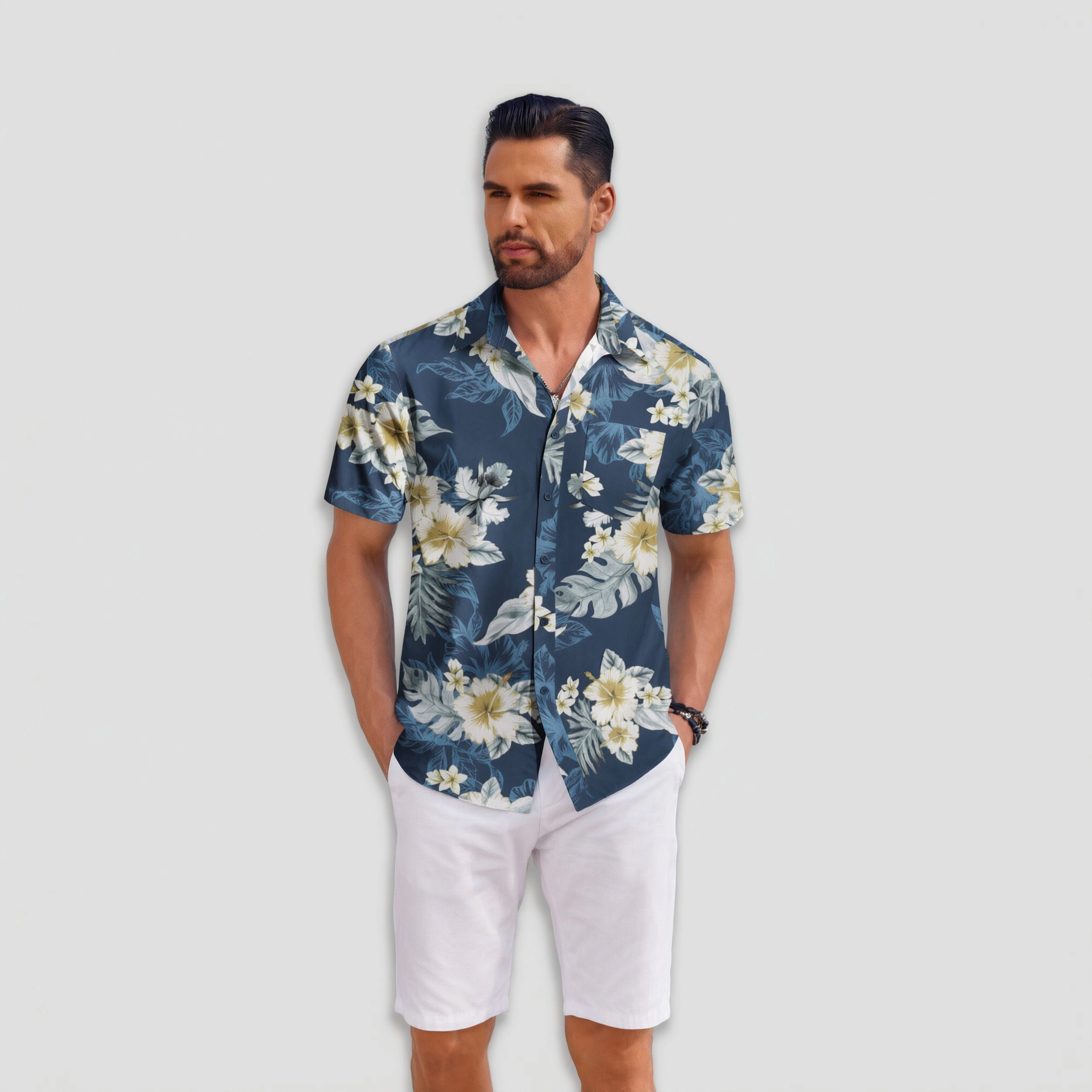 COOFANDY Mens Short Sleeve Button Down Shirts  Leaf Print Lapel Collar Tops