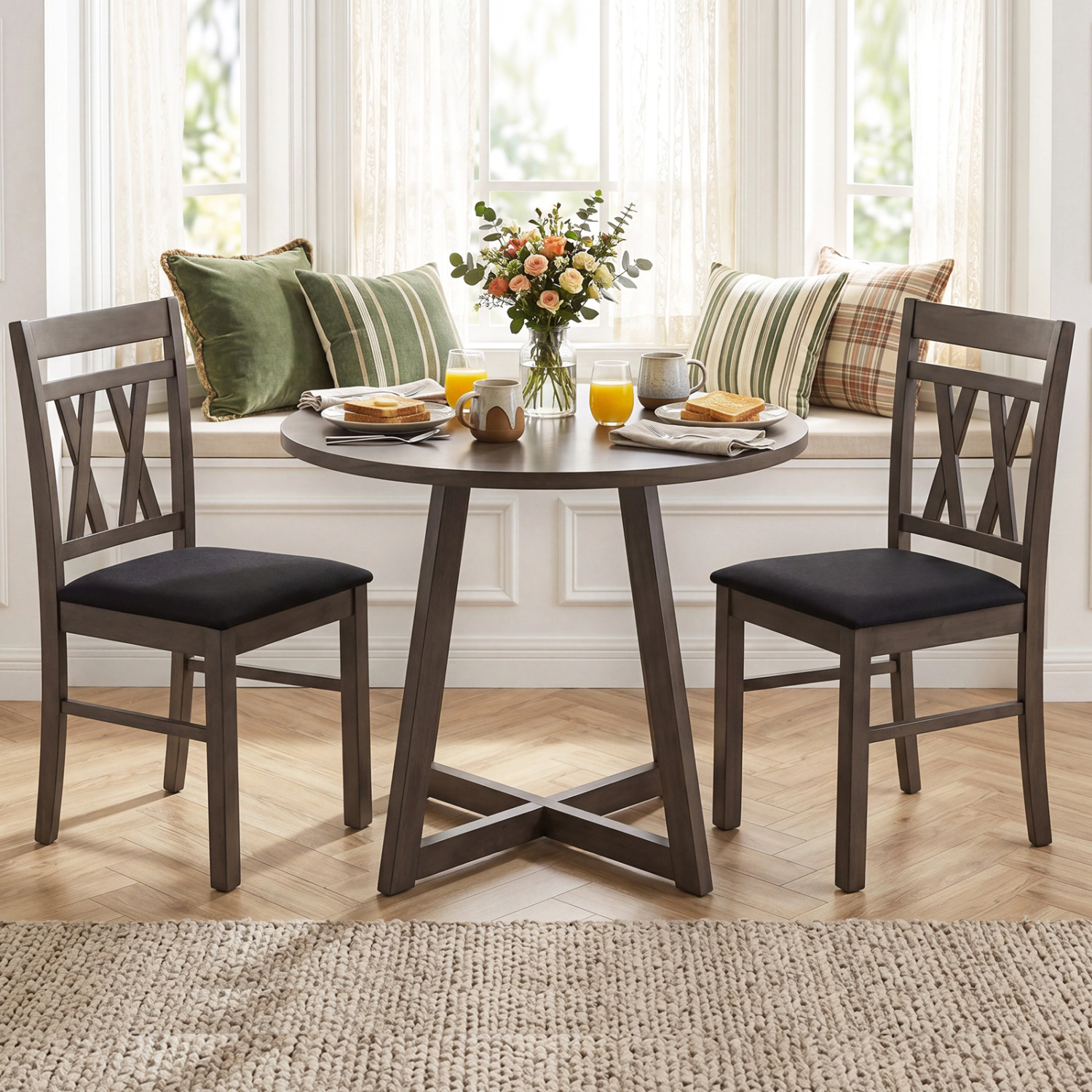LJG Set of 2 Modern Linen Style Upholstered Kitchen Chairs