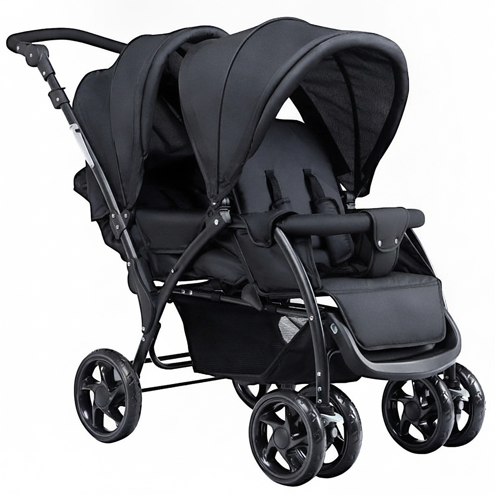 SUGIFT Baby Black Tandem Double Stroller with 5-Point Harness 48-in W 22.5-in D 43-in H 33-lb Per Seat