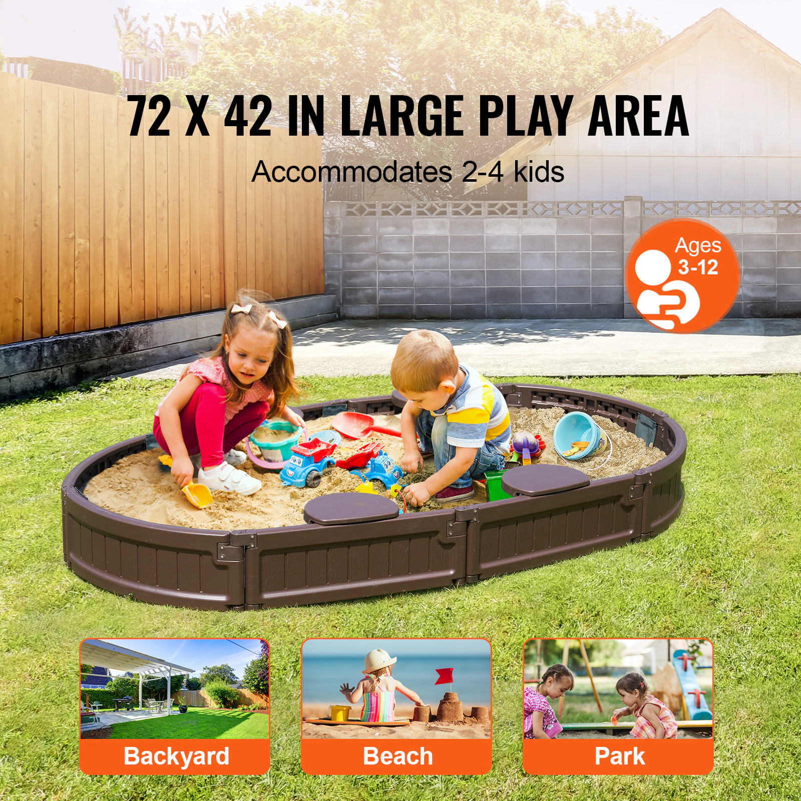 HONGGE Sandbox with Sand Pit and Bottom Liner for Outdoor Backyard Beach Park, Gift for Ages 3-12