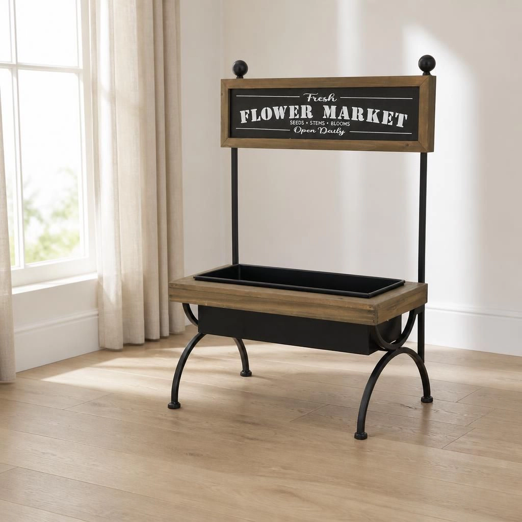 WOW PIONEER Freestanding Tiered Wood Metal Planter Stand for Garden Patio Indoor Outdoor Plant Display