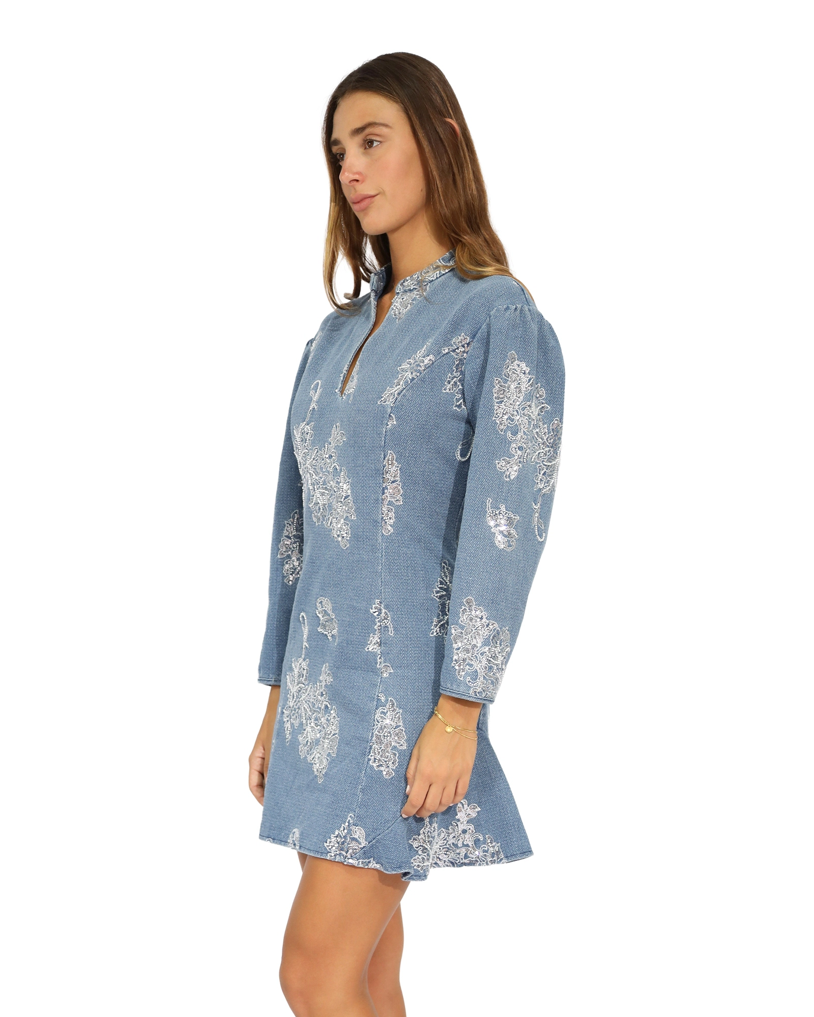 Belle & Bloom Heart You Denim Beaded Mini Dress
