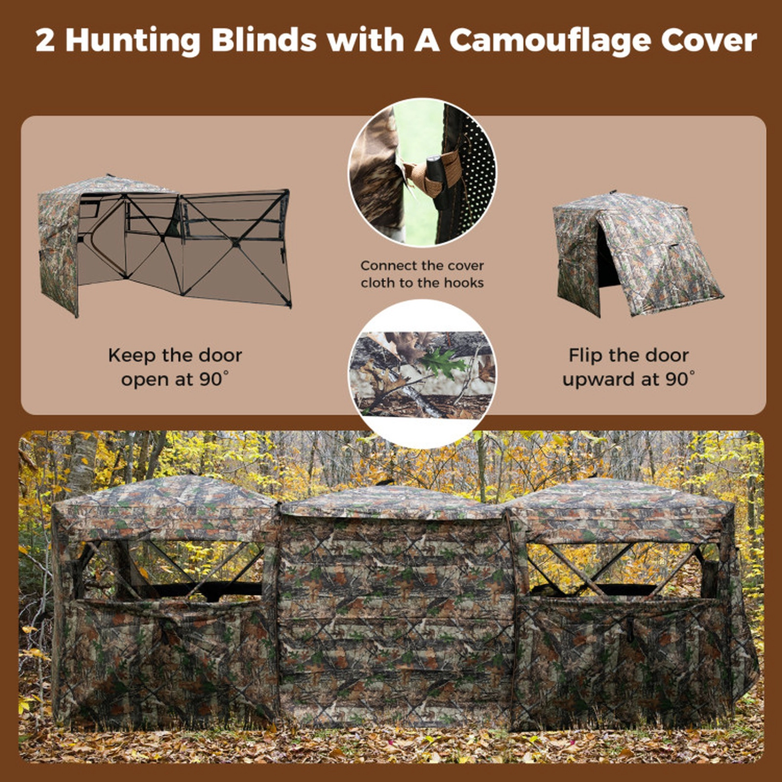 SUGIFT Modular One-Way See-Through Hunting Ground Blinds 2-6 Person Side-by-Side Camouflage