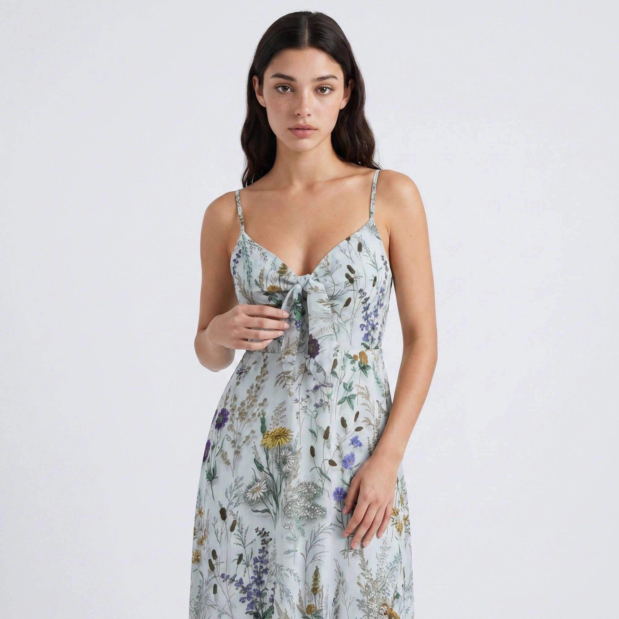 Anna-Kaci Women's Floral Print Tie Front Spaghetti Straps Maxi Dress