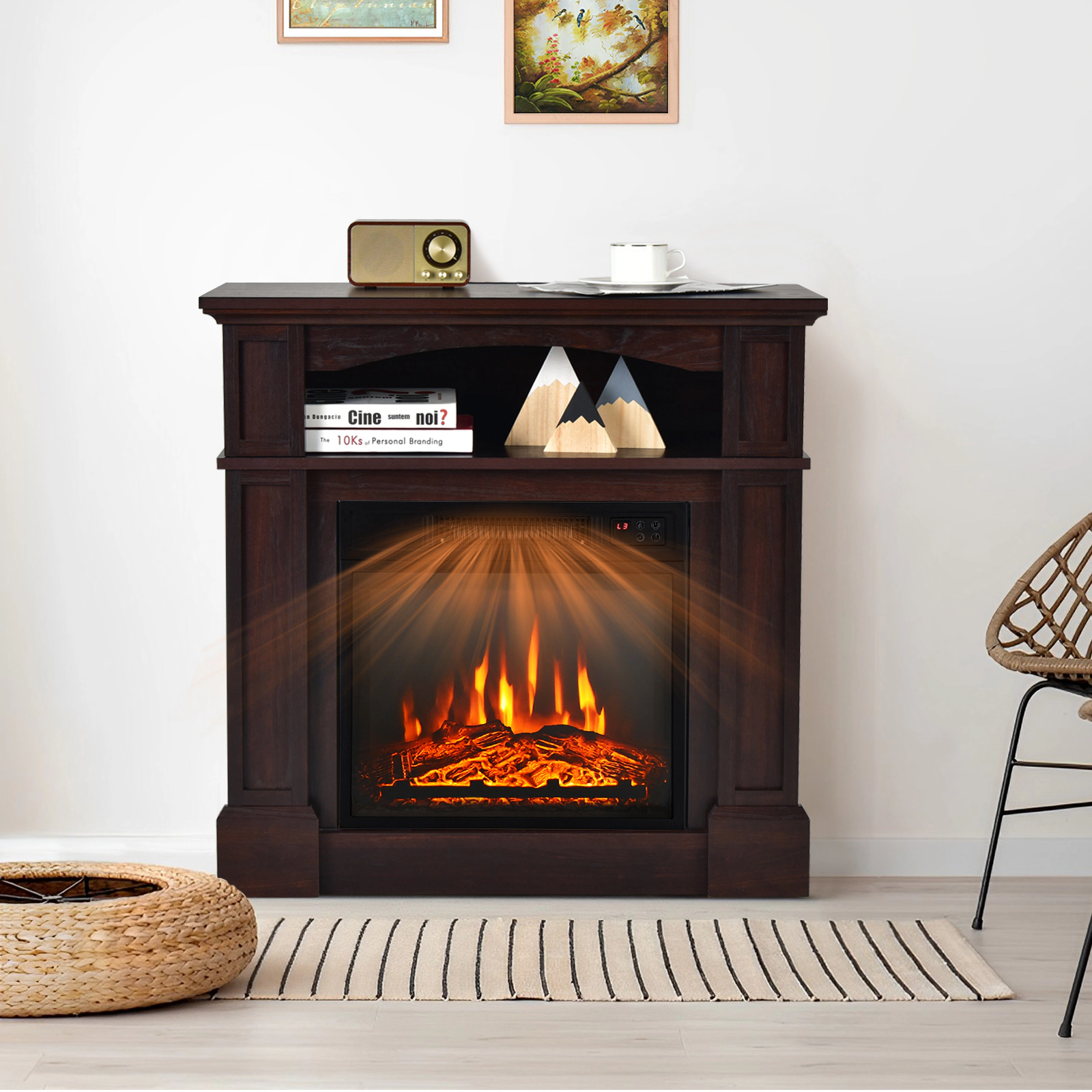 SUGIFT 18-in Electric Fireplace Insert Open Shelf Mantel TV Stand 32-in x 13-in x 31-in 1400W 4650 BTU Natural