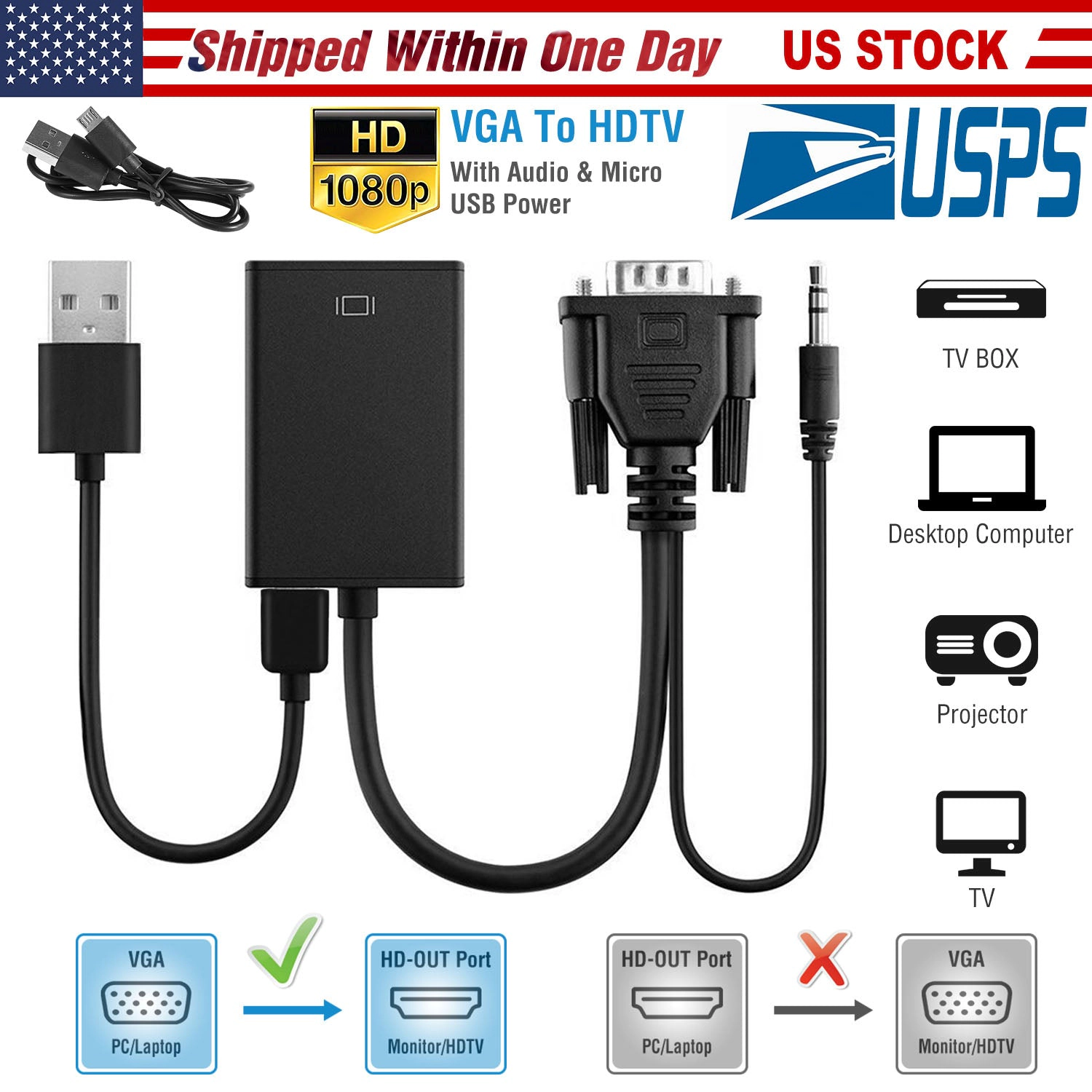 GBruno VGA To HDMI Converter With Audio Cable