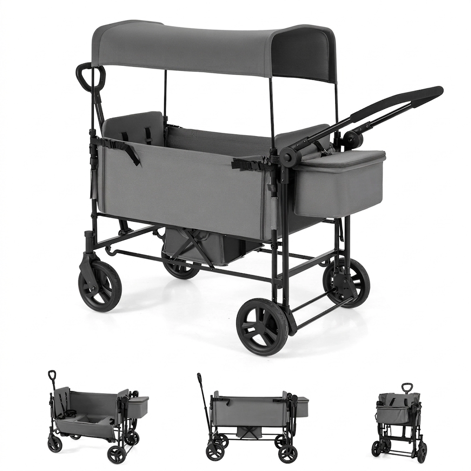 SUGIFT Toddler Gray 2-Seat Wagon Stroller with Removable Canopy 54-in W 25.5-in D 44-in H 40-lb Per Seat