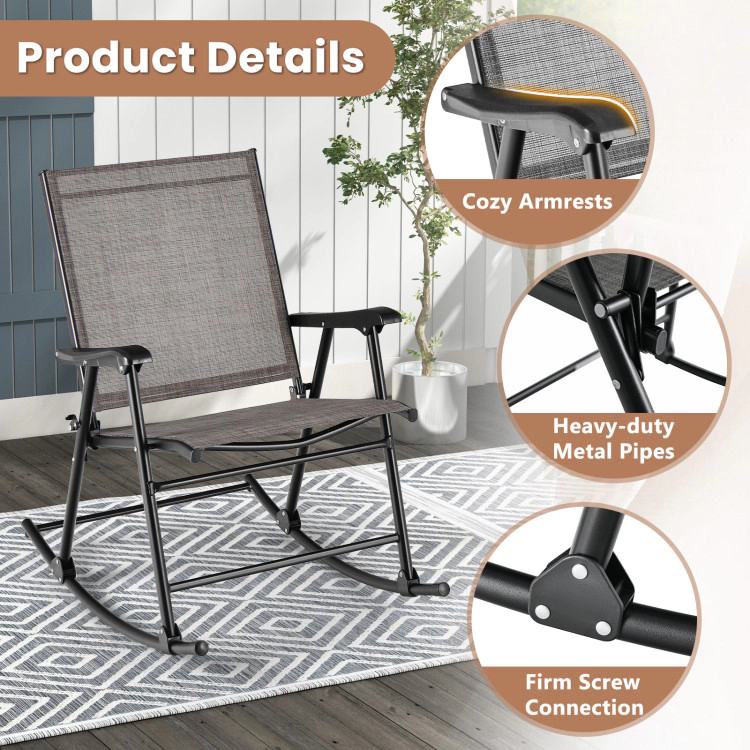 Hivvago Set Of 2 Folding Rocking Chair With Breathable Seat Fabric