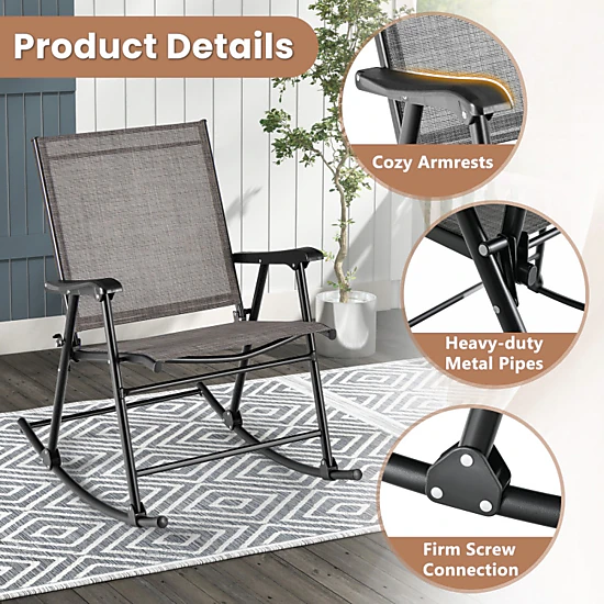 Hivvago Set Of 2 Folding Rocking Chair With Breathable Seat Fabric