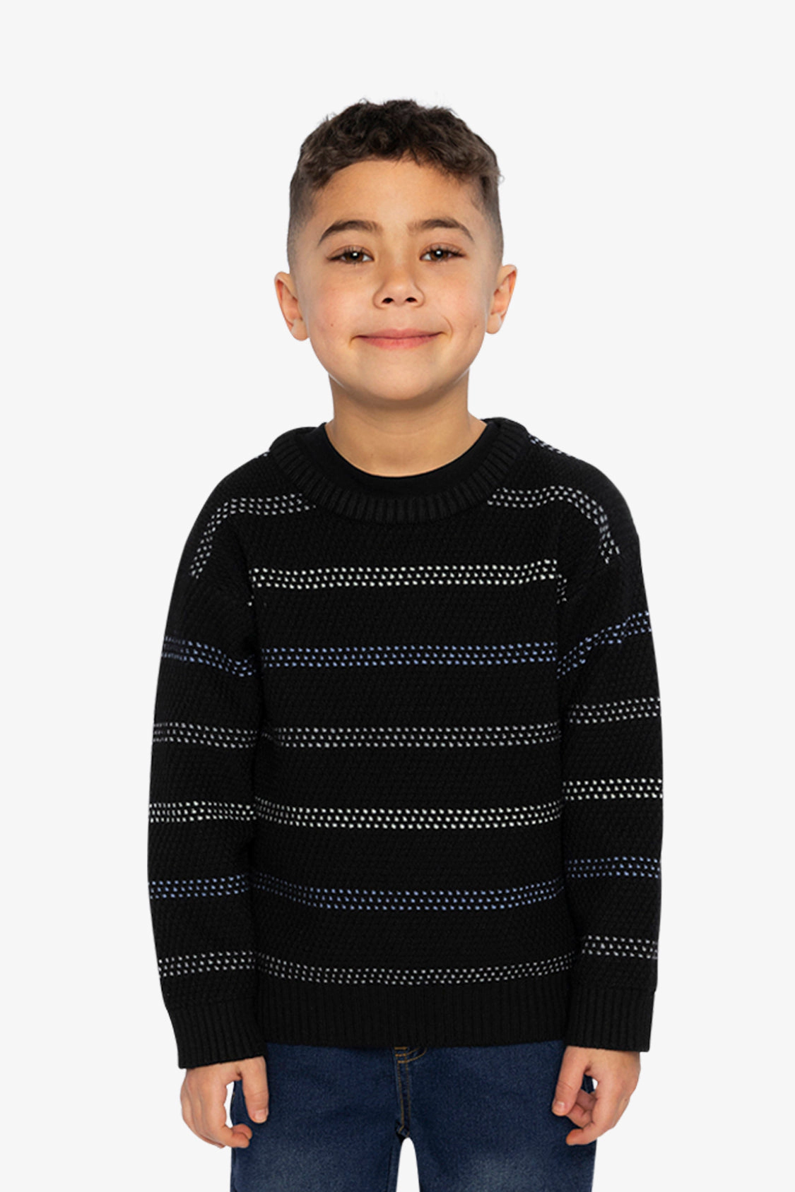 Deux par Deux Boys Striped Texture Crew Neck Sweater