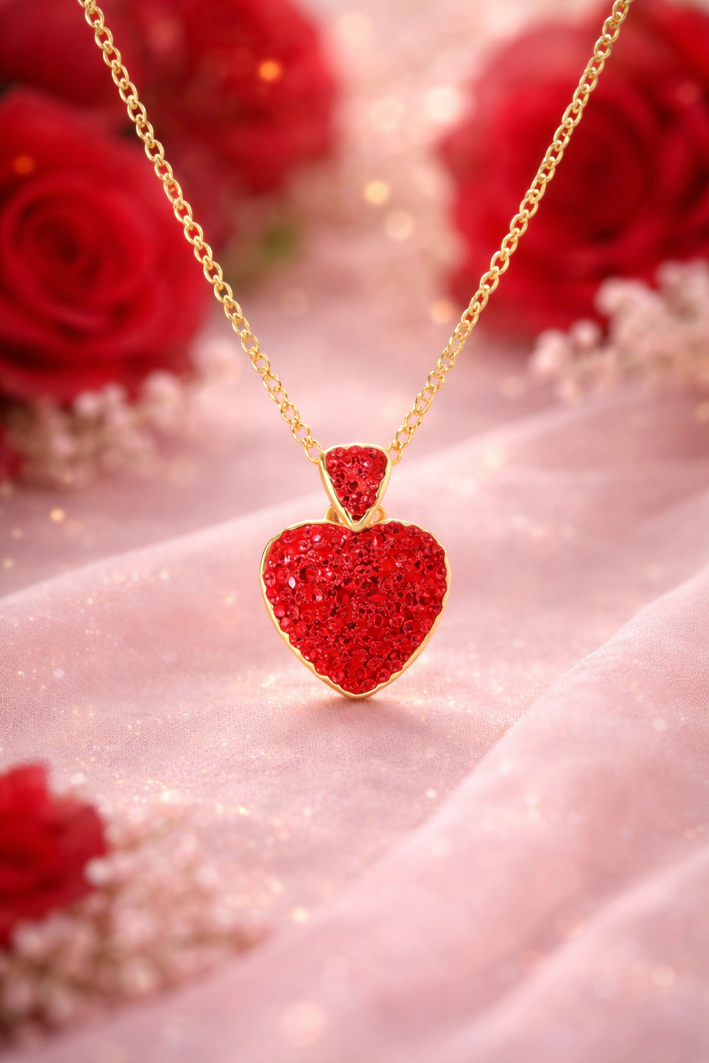 CHANTEUR Kids 18K Gold-Plated Heart Pendant Necklace - Adjustable 15" + 4" Chain, Hypoallergenic for Girls