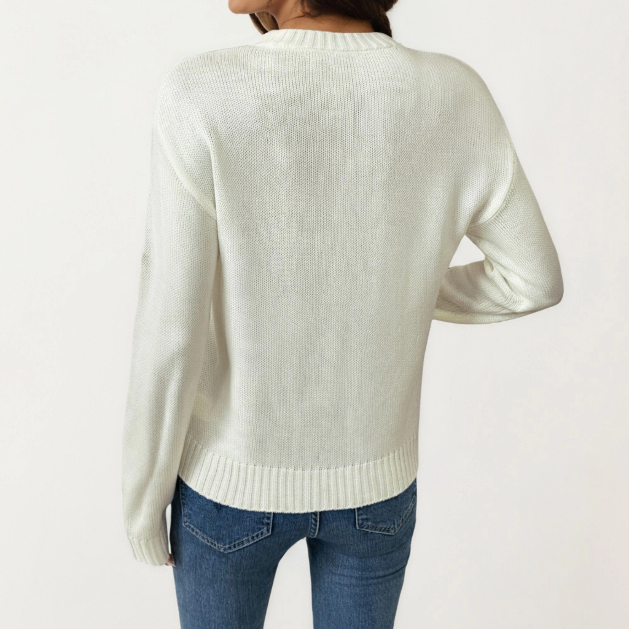 Anna-Kaci Women's Floral Embroidered Knit Sweater with Ribbed Hem Long Sleeves
