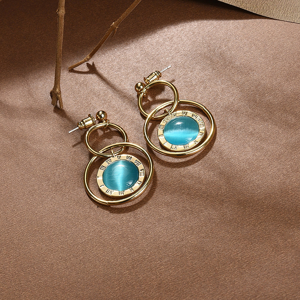 SOHI Women's Blue Circular Drop Earrings