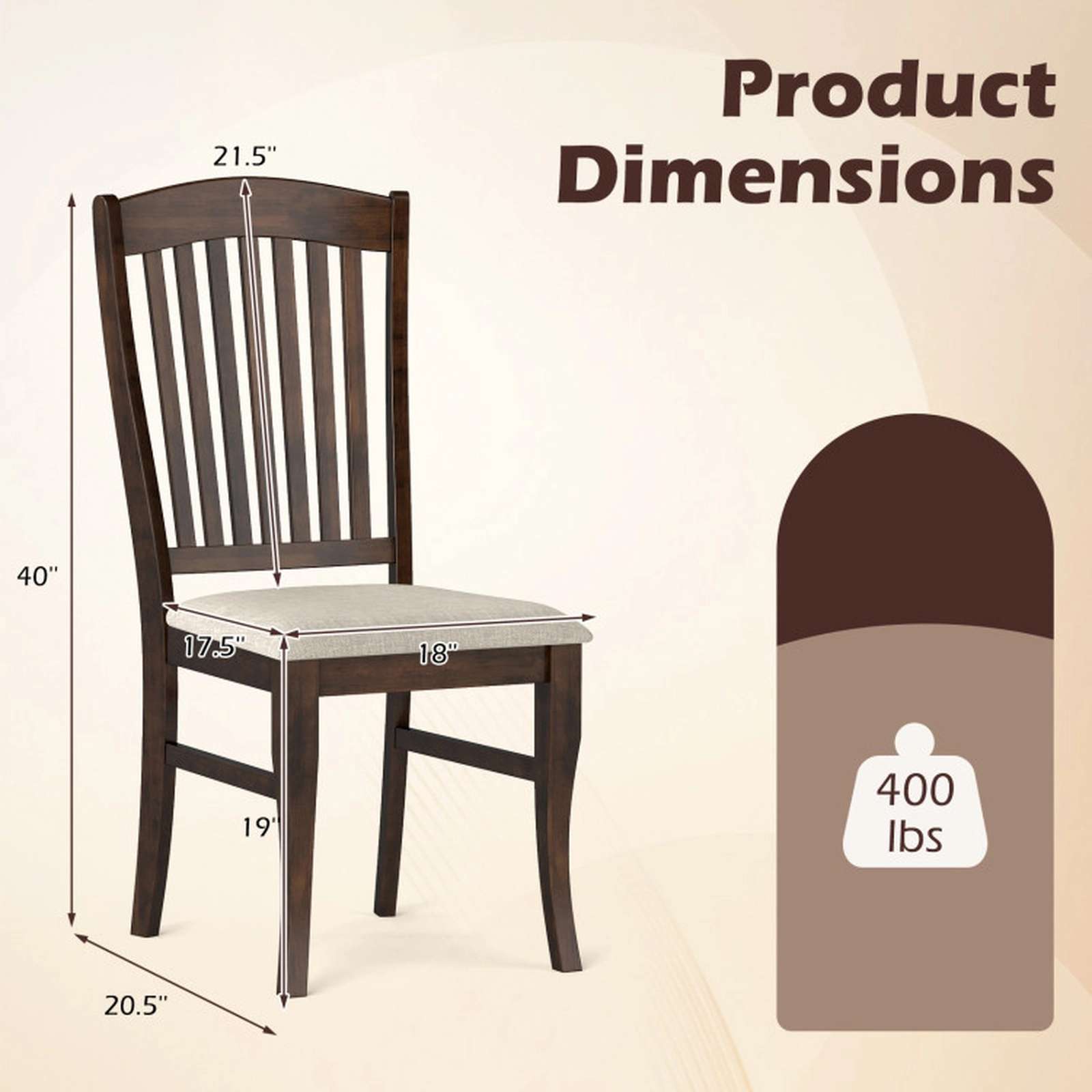 SUGIFT Set of 4 Kitchen Side Chairs with Rubber Wood Frame & Comfy Padded PU Leather Seat 400-lb Capacity Brown & White