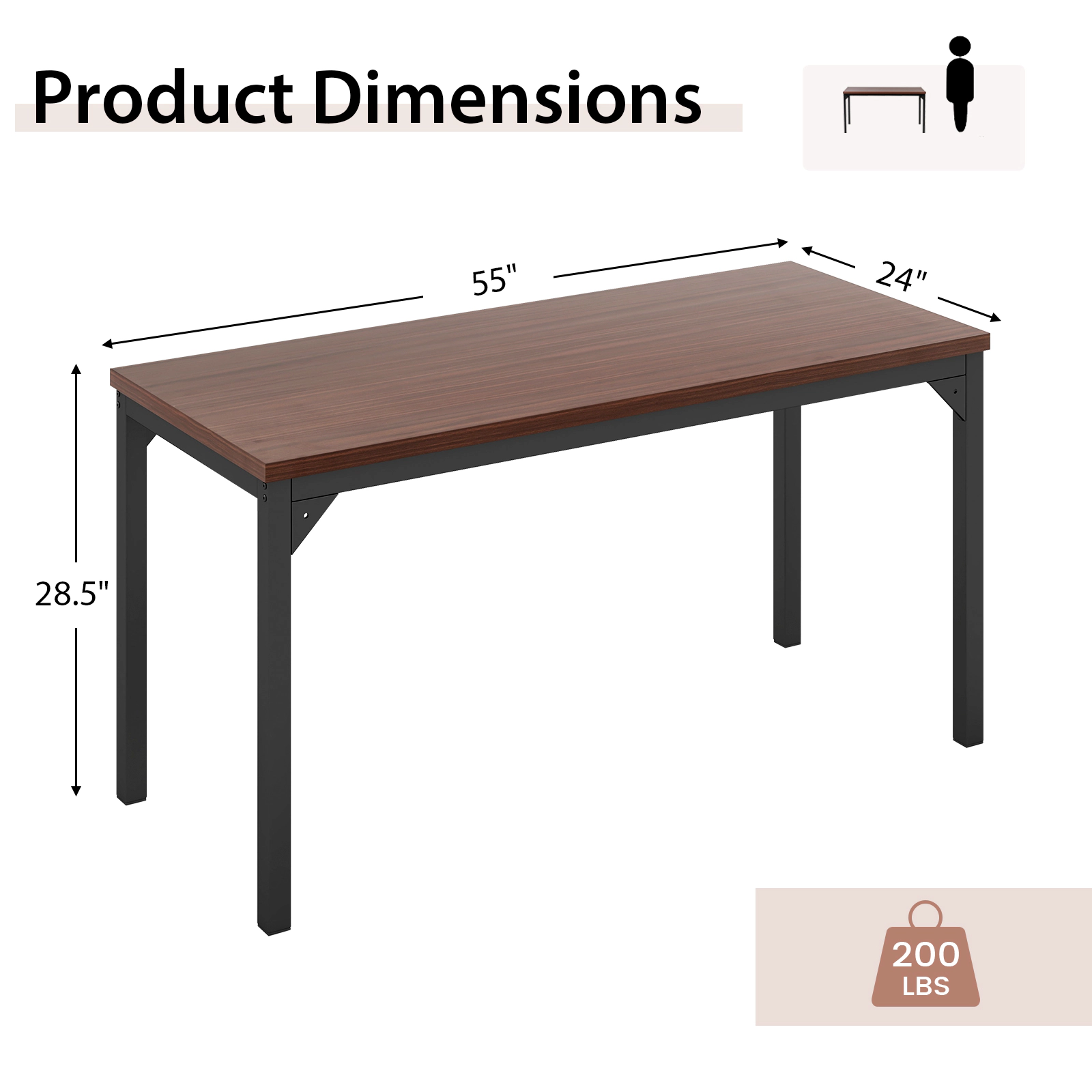 SUGIFT Heavy Duty Metal Frame Mahogany 55 Inch Conference Table Meeting Room Desk