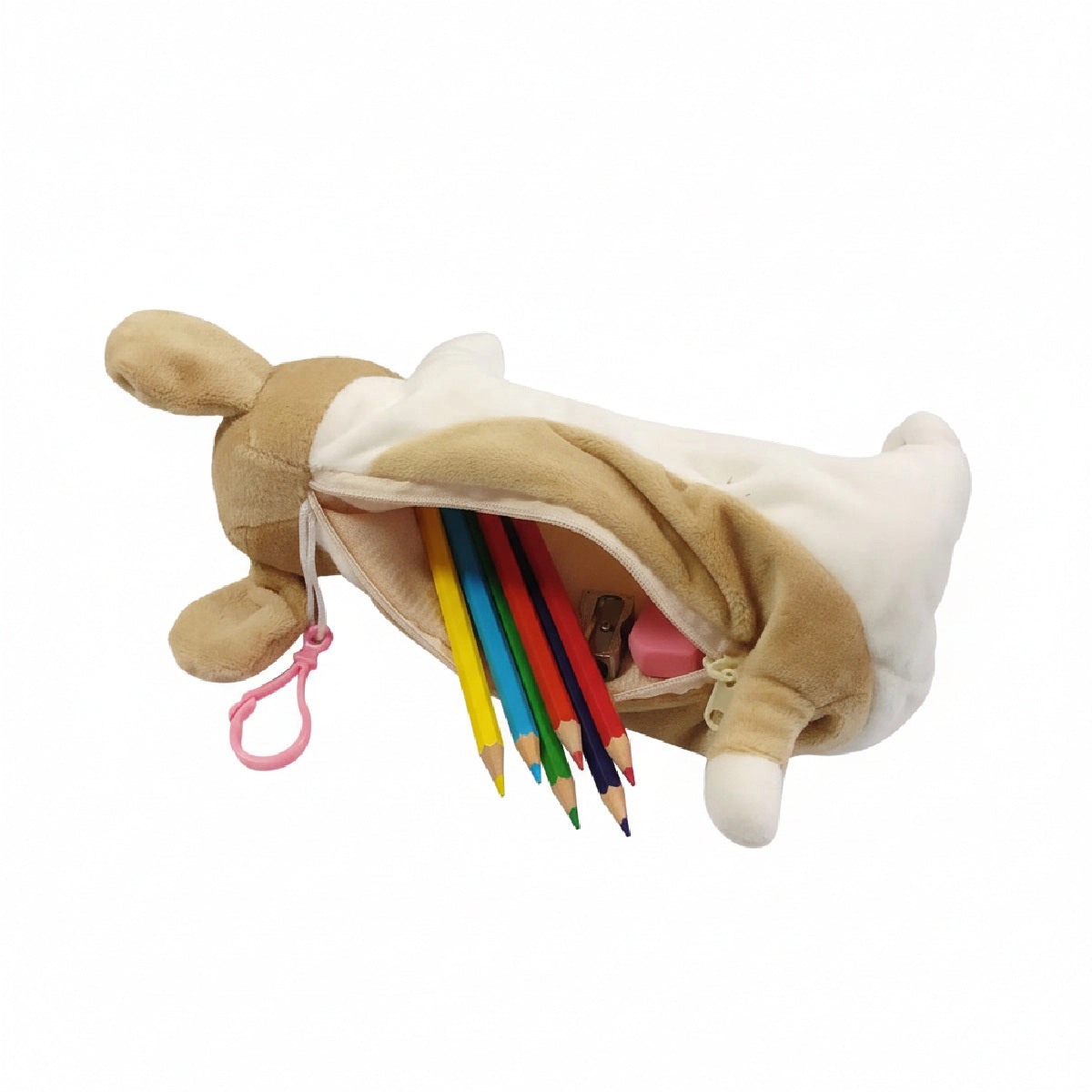 Wrapables Plush Dog Shaped Pencil Pouch, Tan and White