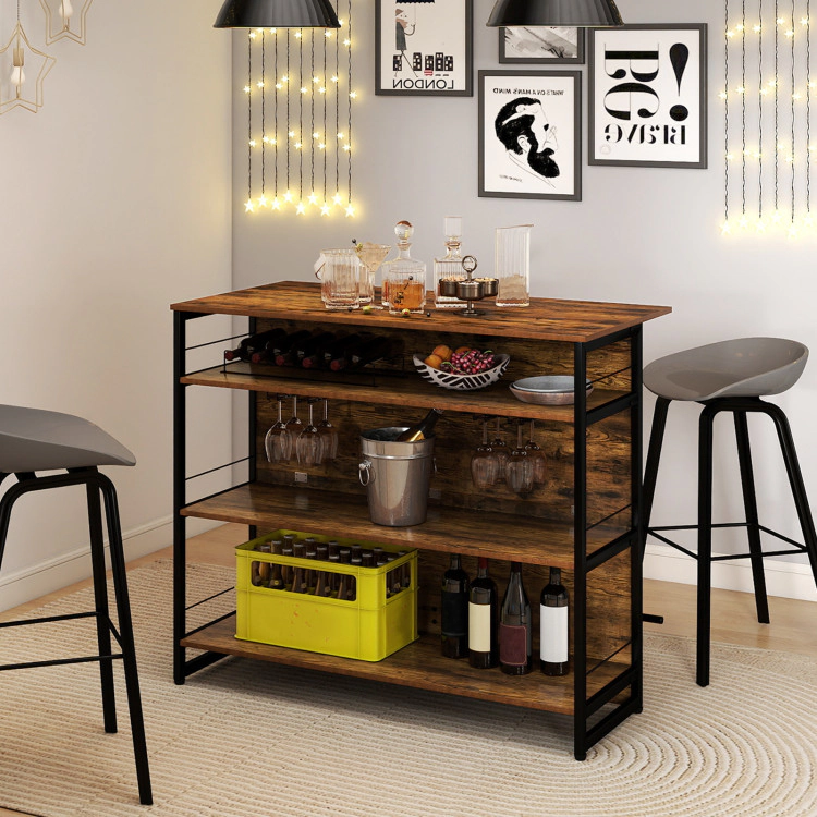 Hivvago 4-Tier Mini Bar Kitchen Island with Footrest and Wine Rack