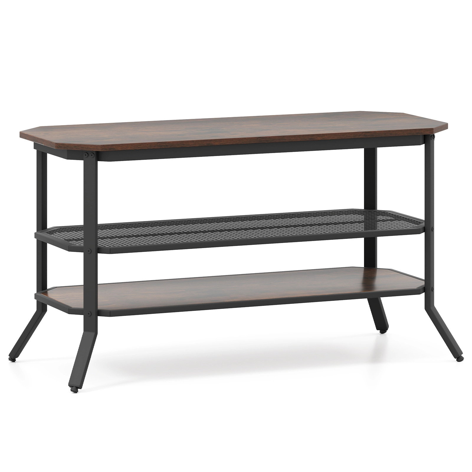LJG 3-tier Console Table TV Stand with Mesh Storage Shelf