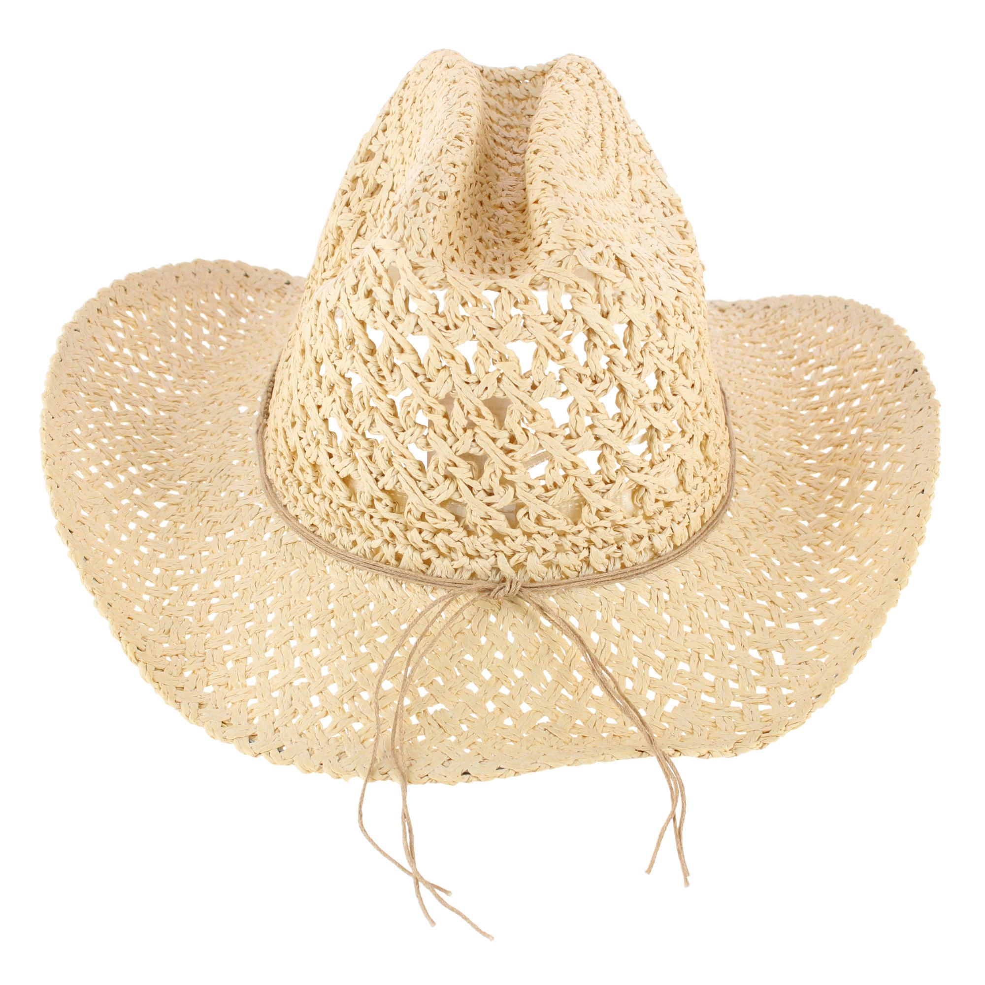 CTM Women's Braided Bead Straw Cowboy Hat
