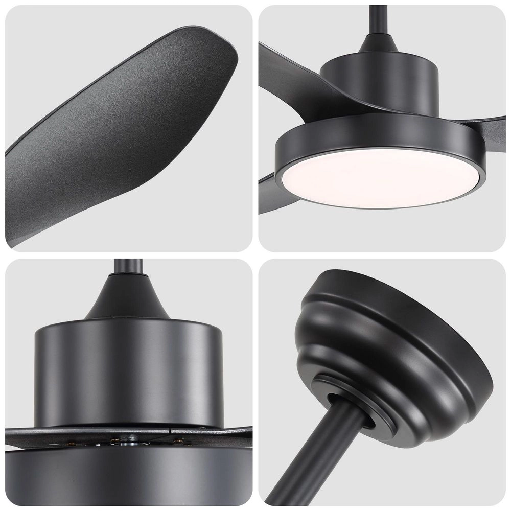 Flynama 47 in. Black LED Ceiling Fan, Reversible DC Motor, Downrod Mount, Dimmable Remote Control, Energy Saving