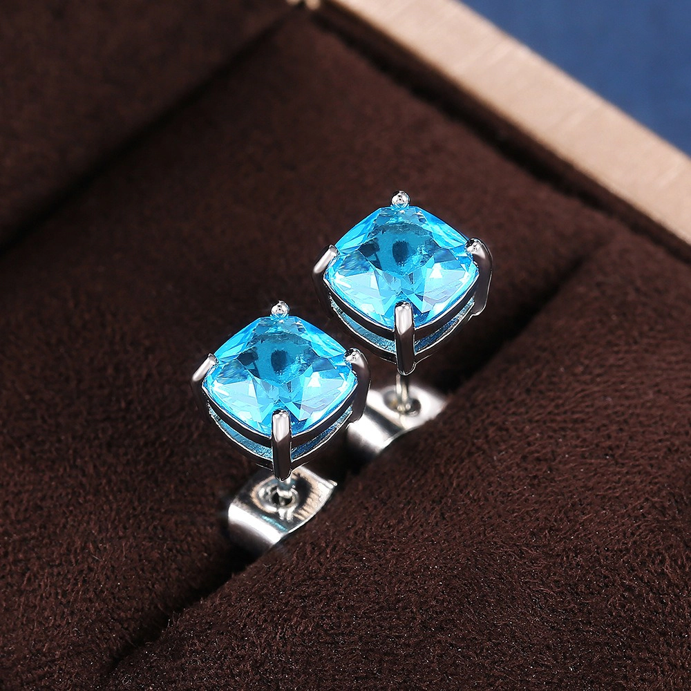 Wardrobe Whimsy Cushion Cut Cubic Zirconia Stud Earrings Multi Color for Women