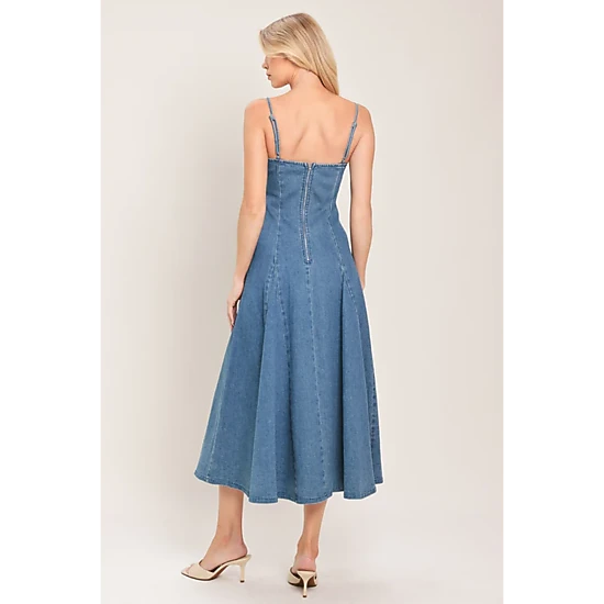 TRUEDAMES Women Indigo Whisper Denim Midi Dress