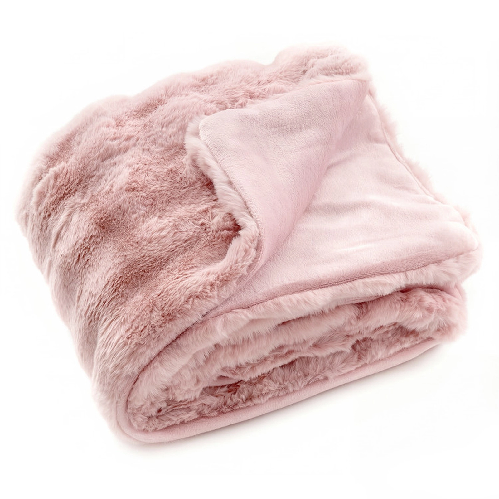 SUGIFT Pink 60-in by 80-in 620-GSM Fluffy Faux Rabbit Fur Bubble Throw Blanket with Flannel Back