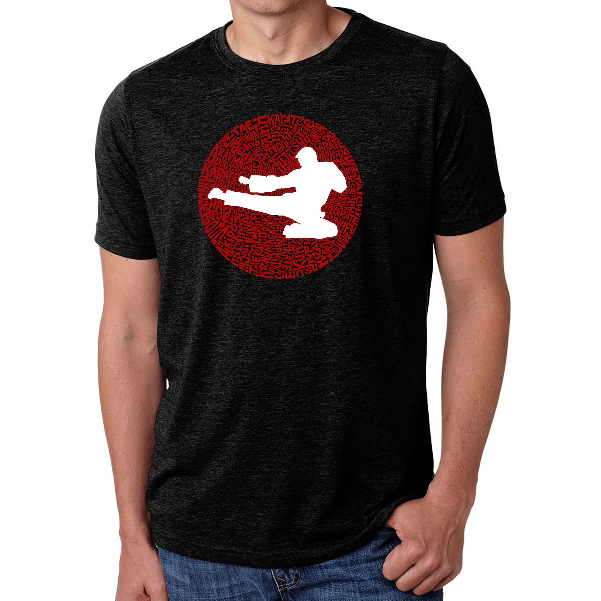 LA Pop Art Men's Cotton/Poly Blend Word T-Shirt - Types of Martial Arts