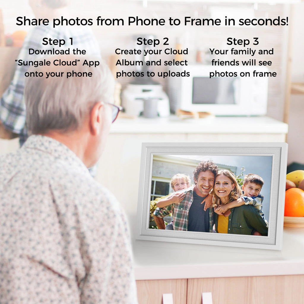 Sungale 10 Inch 1080x800, Easy PhotoShare APP, 20GB Cloud Storage - White Frame