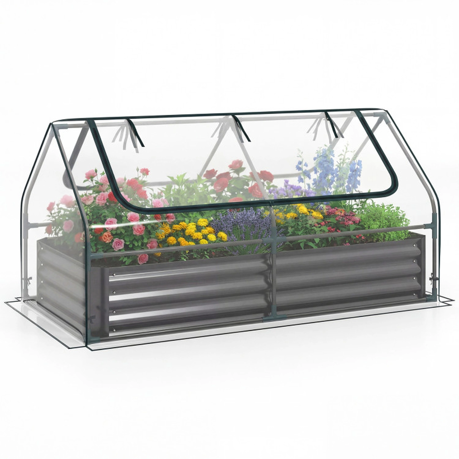 SUGIFT Mini Greenhouse Raised Garden Bed with PVC Cover Black