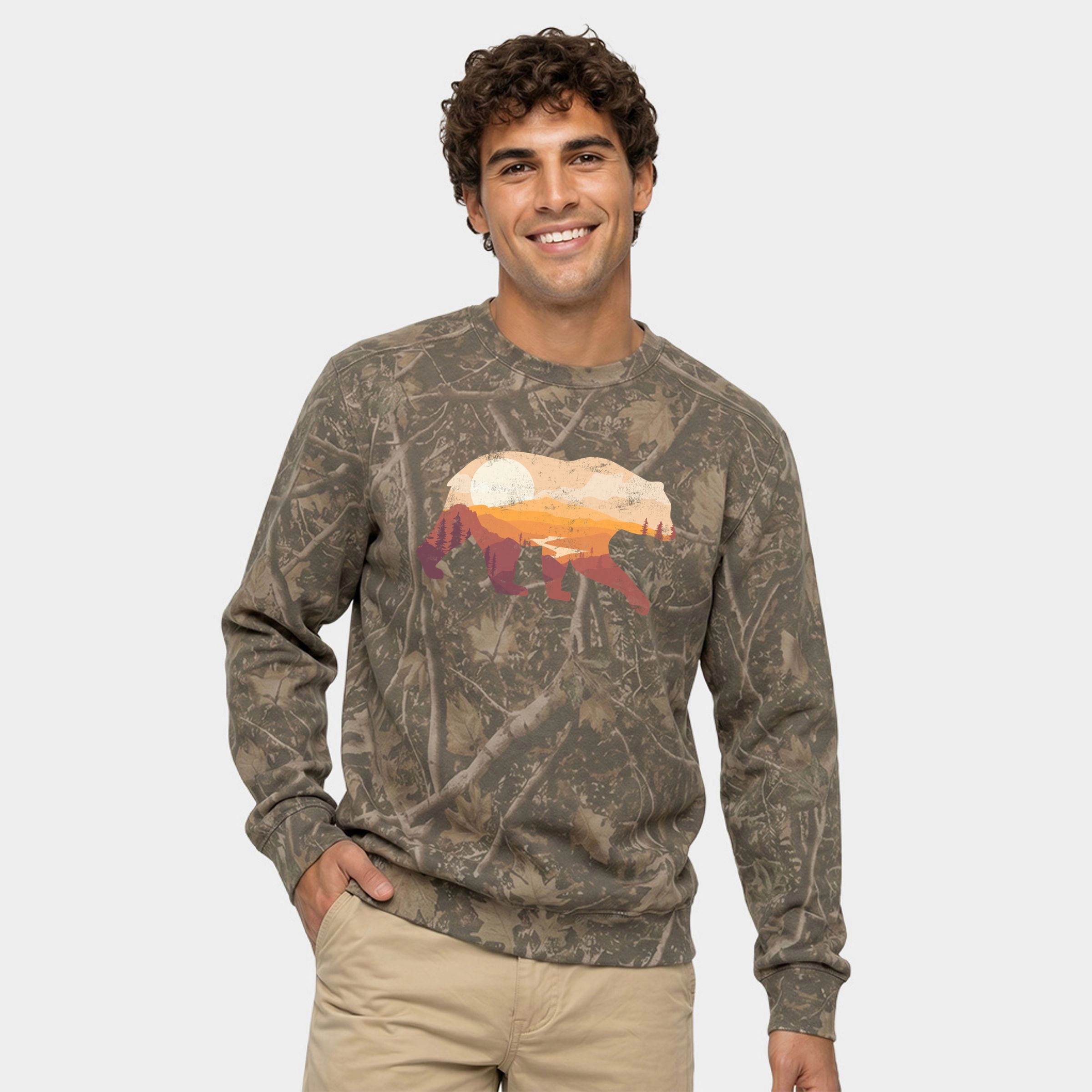 Simply Sage Market - Men's Camo Sweatshirt Bear Sunset Valley