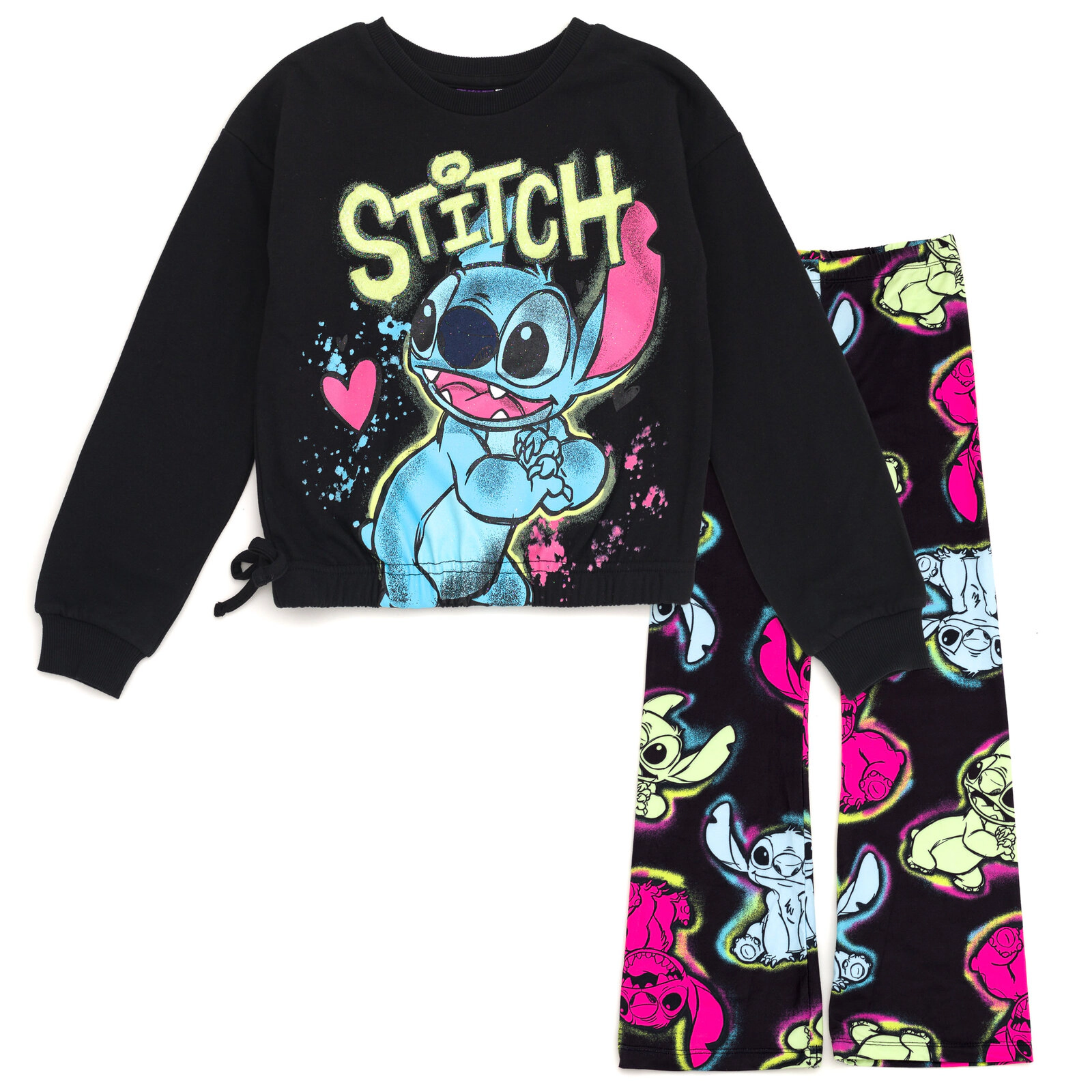 Disney Lilo & Stitch Girls' Fleece Cropped Sweatshirt and Flare Leggings Set