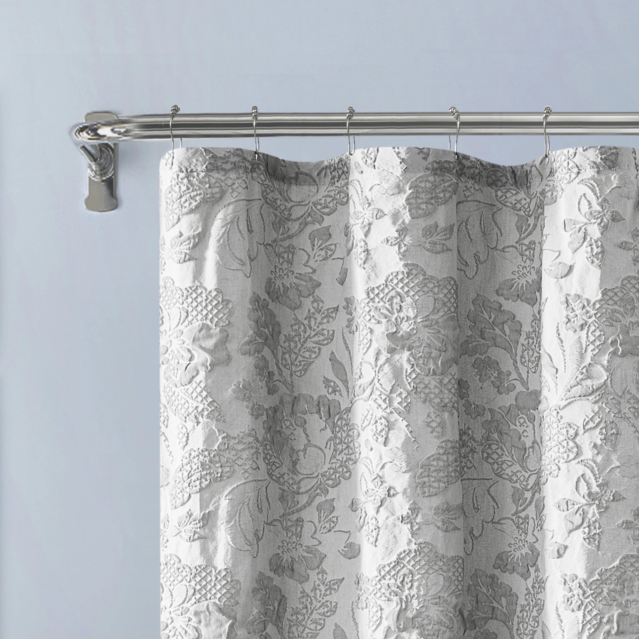 Dainty Home Anais Heavy Sculpted Jacquard Floral Textured Polyester Fabric Shower Curtain, 72" x