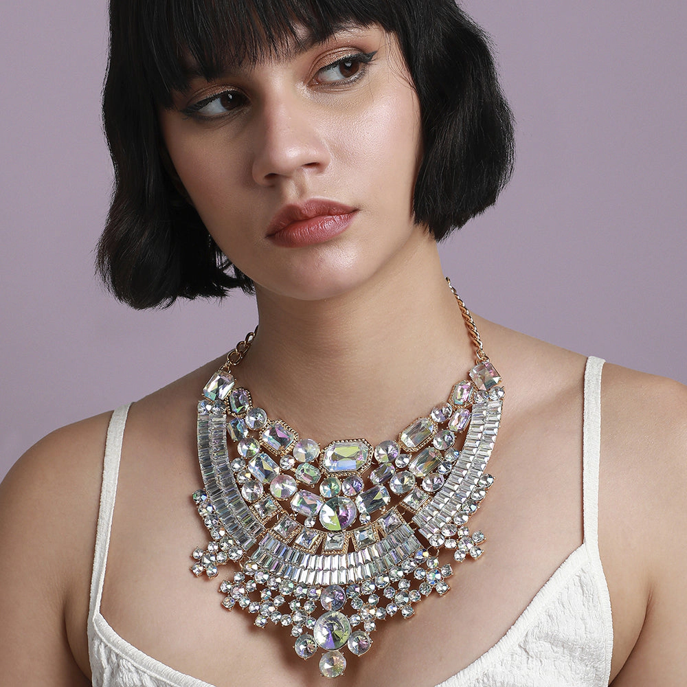 SOHI Women's Crystal Silver Maxi Crystal Necklace