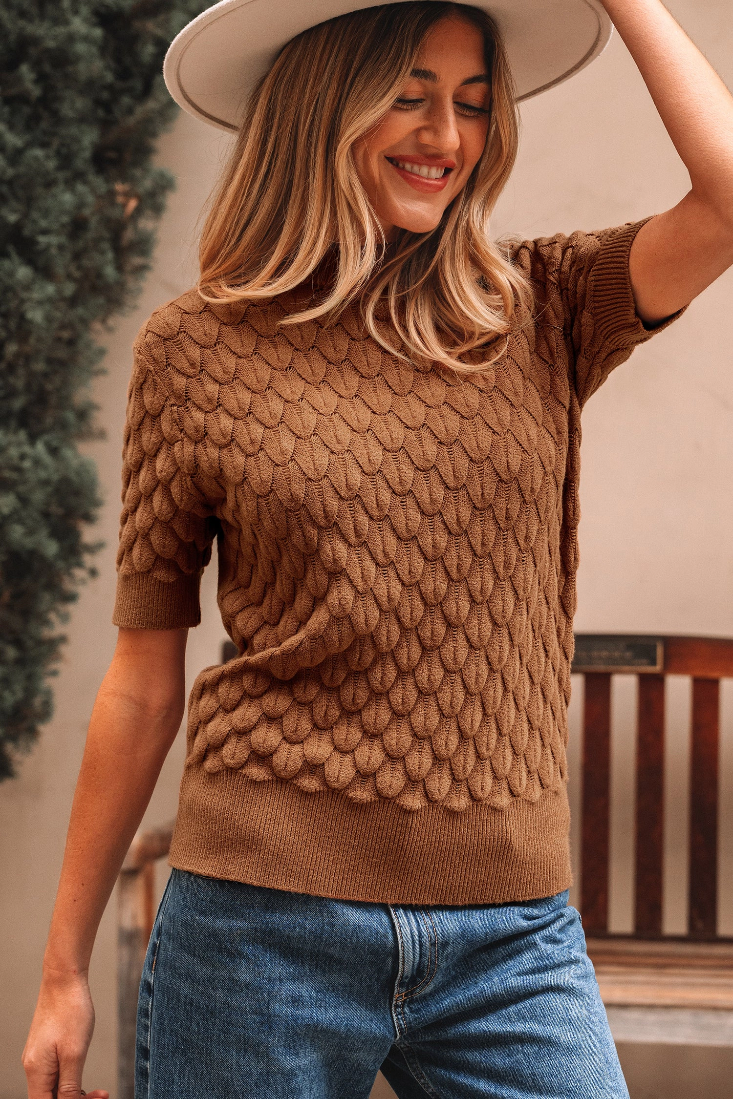 Threaded Pear Women's Malaysia Ribbed Short Sleeve Sweater