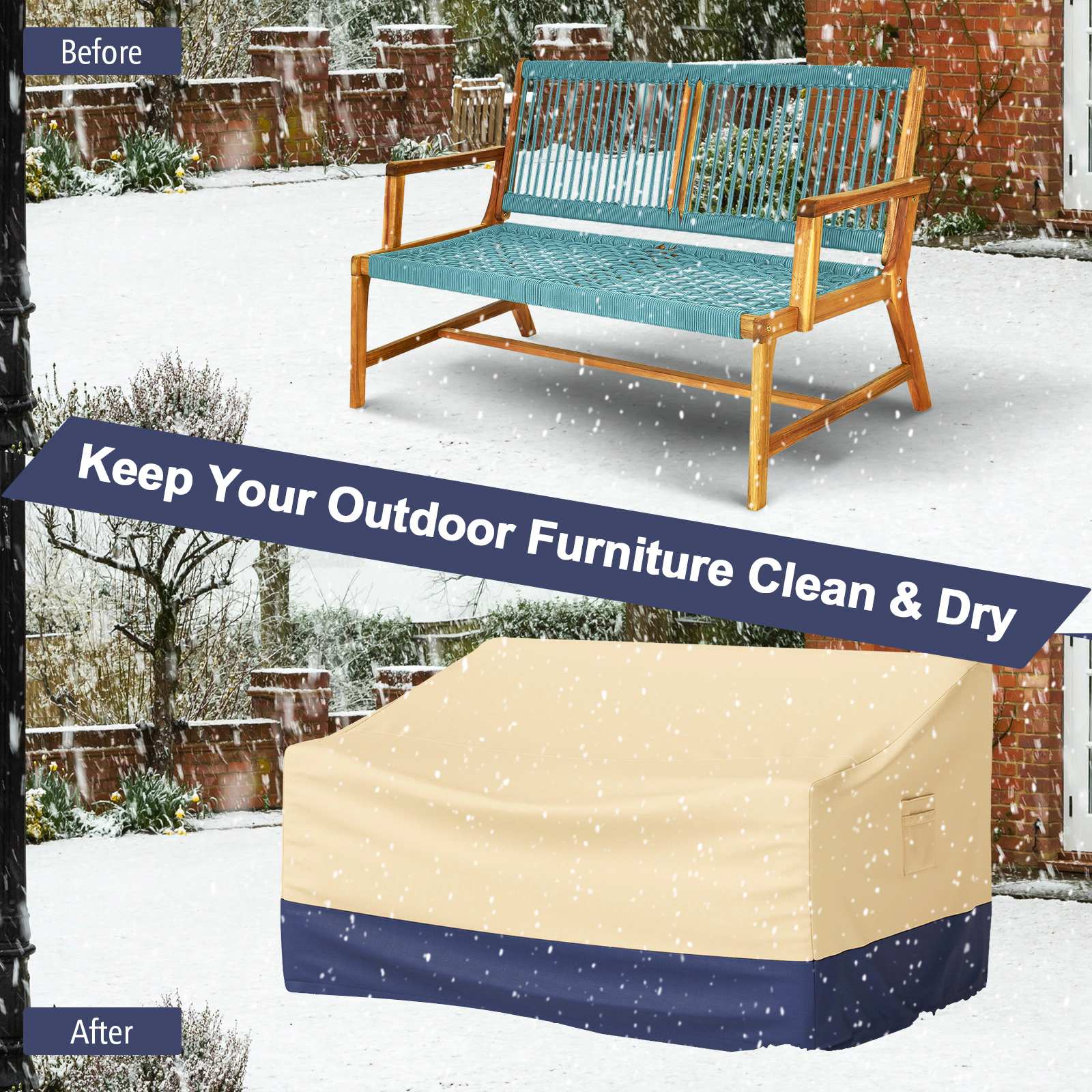 SUGIFT Weather-Resistant Patio Furniture Cover with Padded Handle and Click-Close Straps Beige Blue