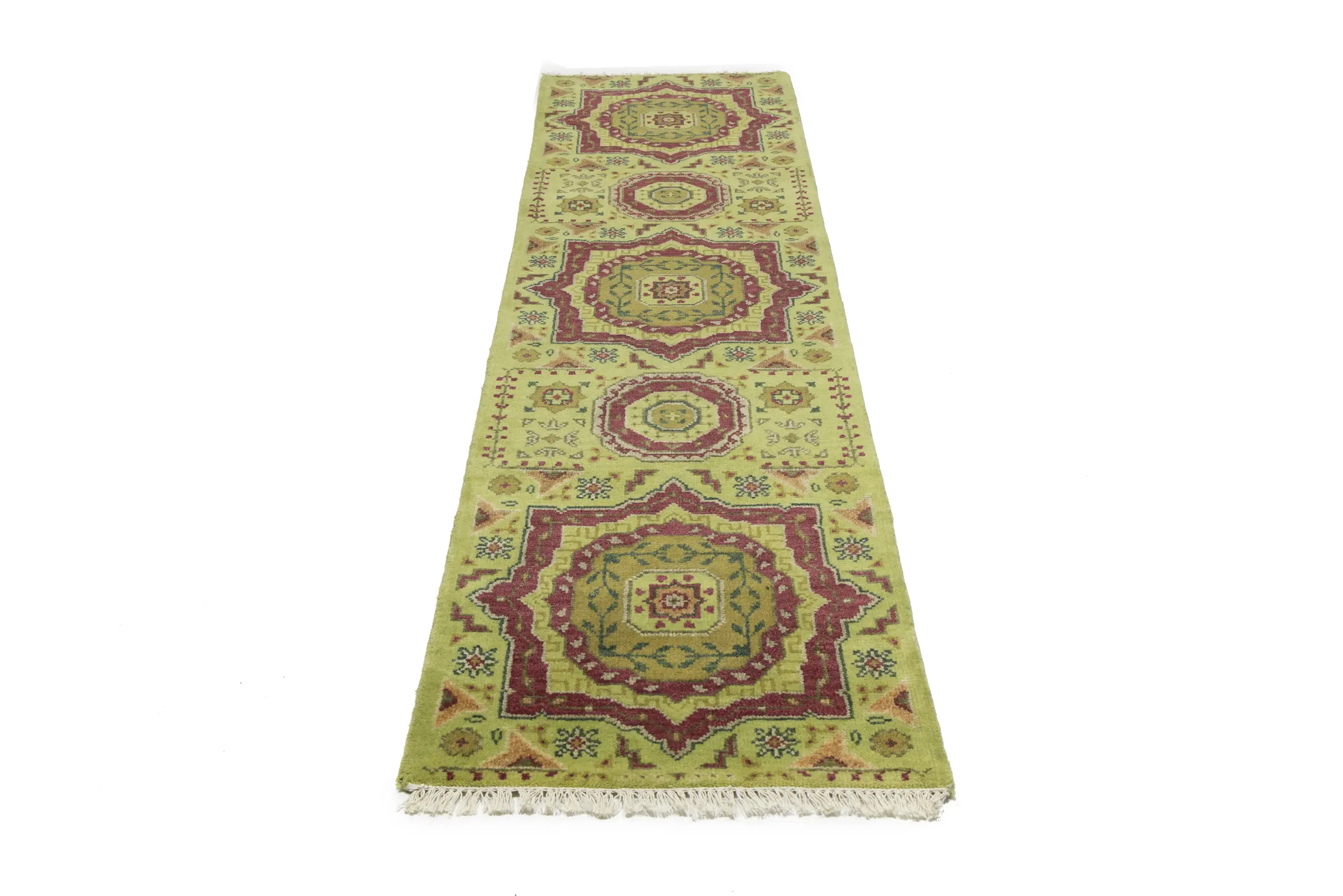 Magic Rugs Light Lime Green Floral 2'7X9'8 Heriz Serapi Oriental Runner Rug