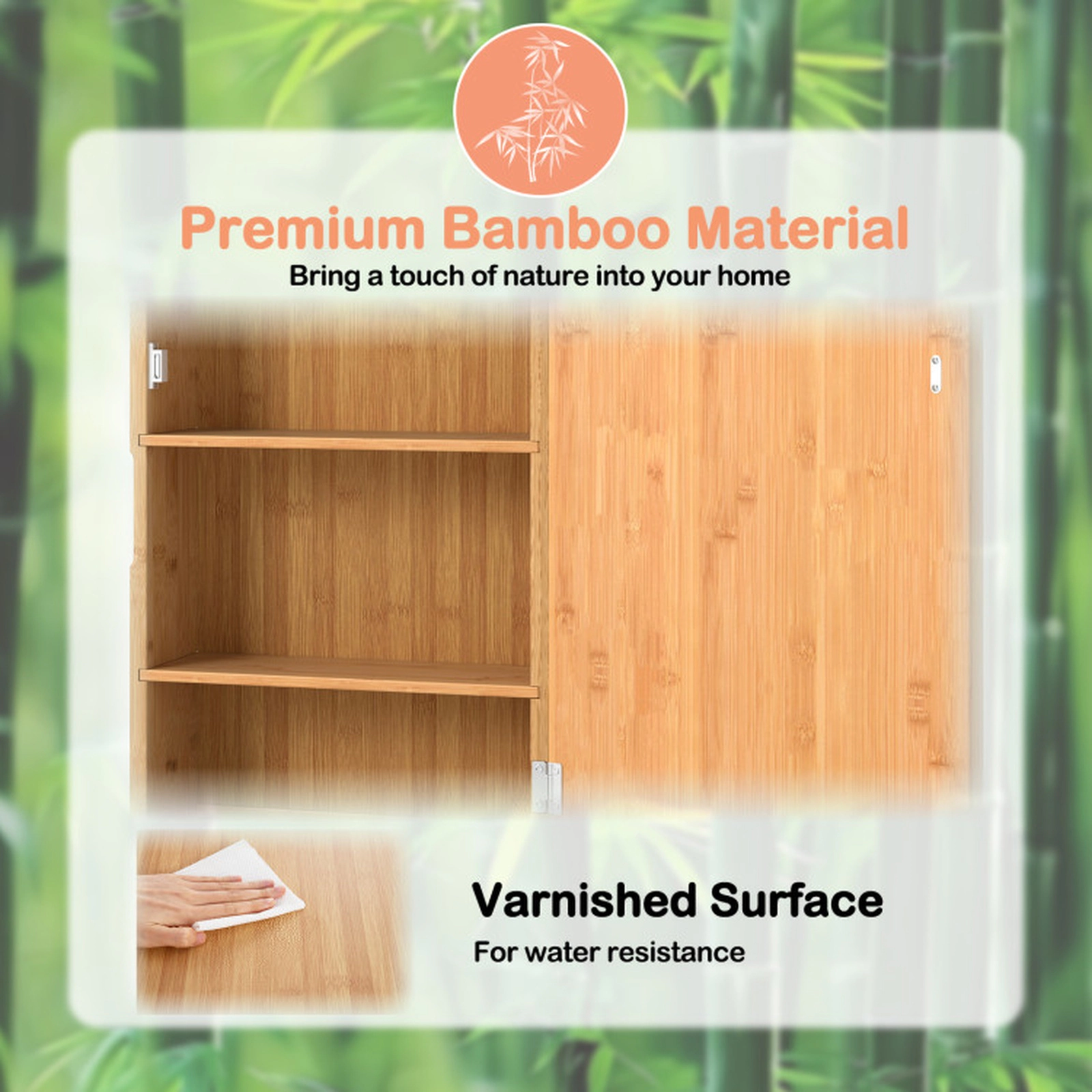 SUGIFT Natural Bamboo 66-lb Capacity 3-Tier Medicine Cabinet with Acrylic Mirror Door and Removable Shelves
