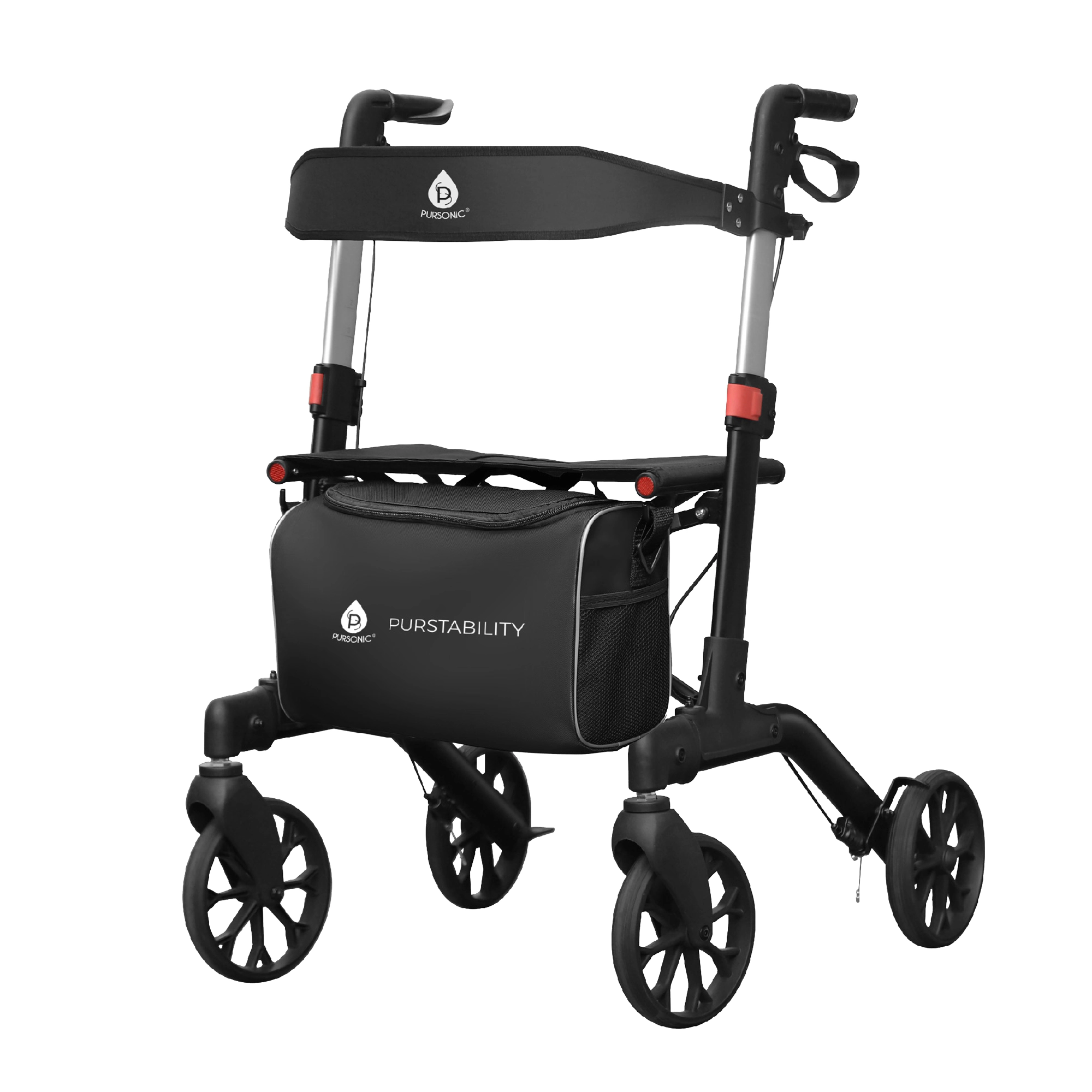 Pursonic Foldable Wheeled Walker with Backrest and Bag - Adjustable Height and Lightweight
